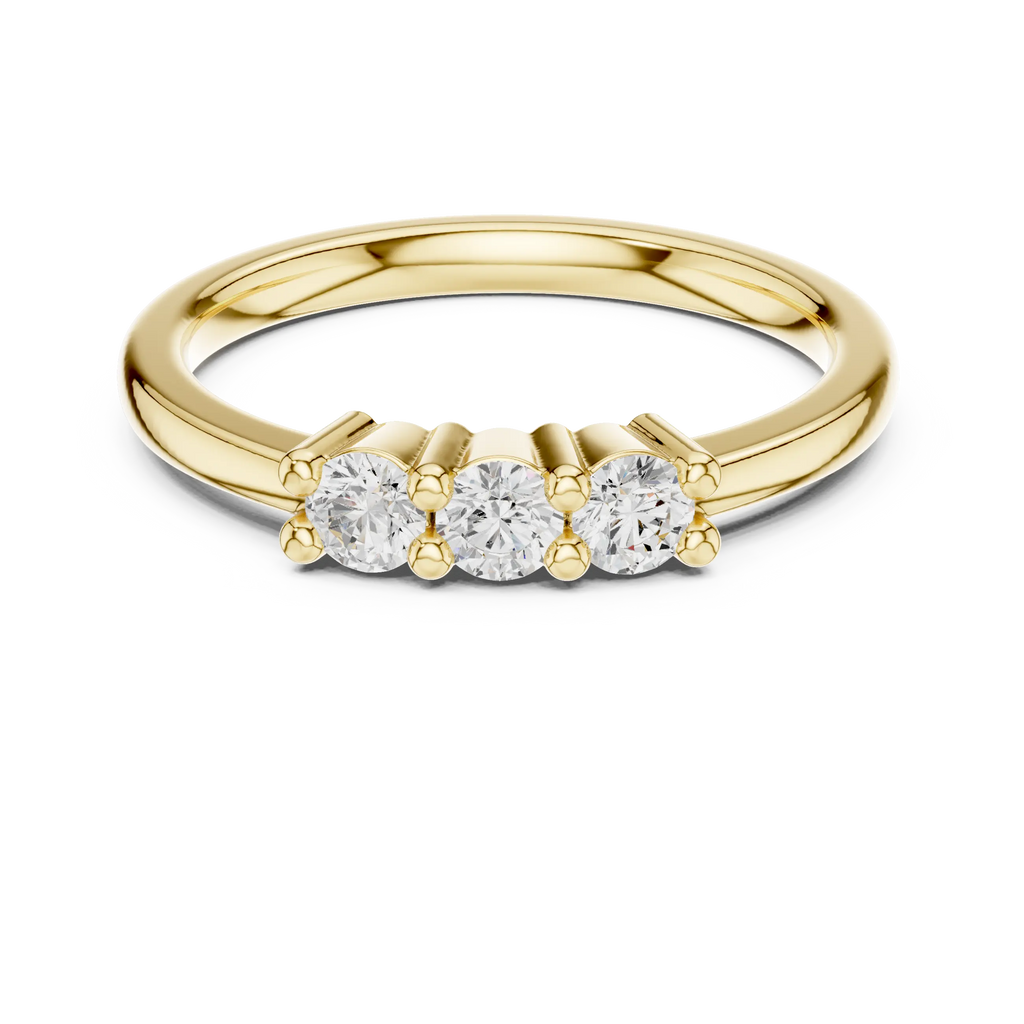 Three Stone Diamond Ring in Yellow Gold Round Cut  Engagement Ring