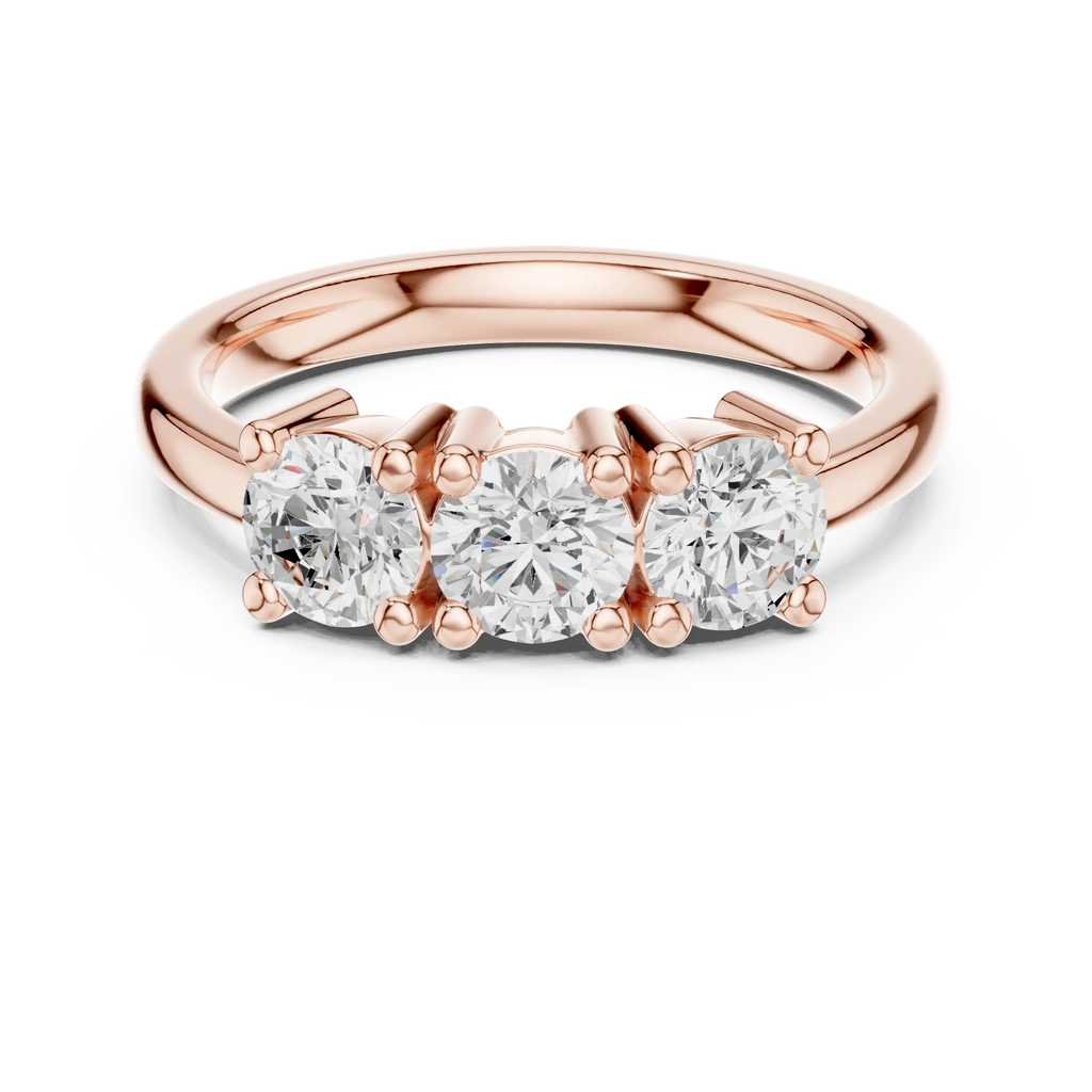 Round Cut Moissanite Diamond Three-Stone Ring in 14K White Gold