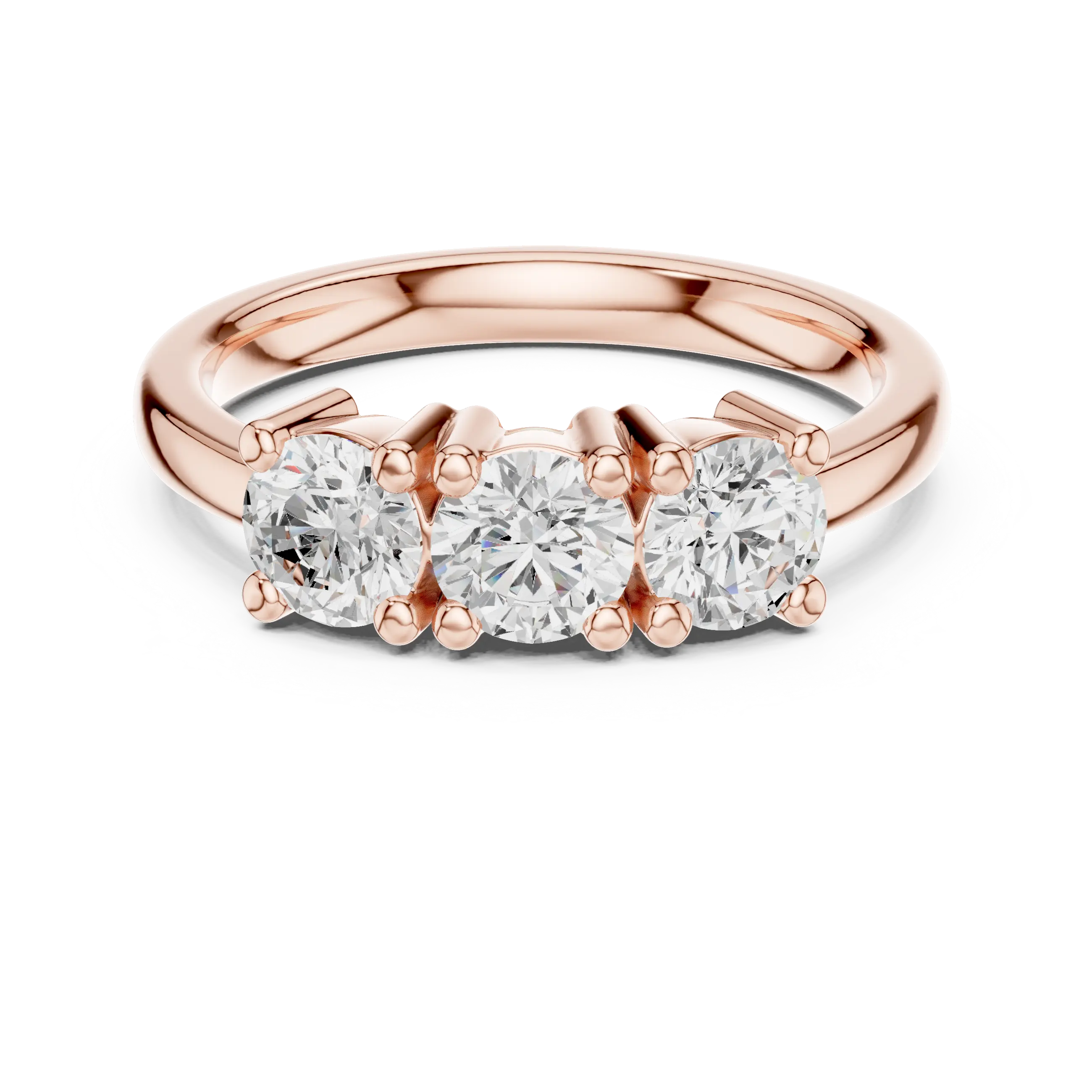 Round Cut Moissanite Diamond Three-Stone Ring in 14K White Gold