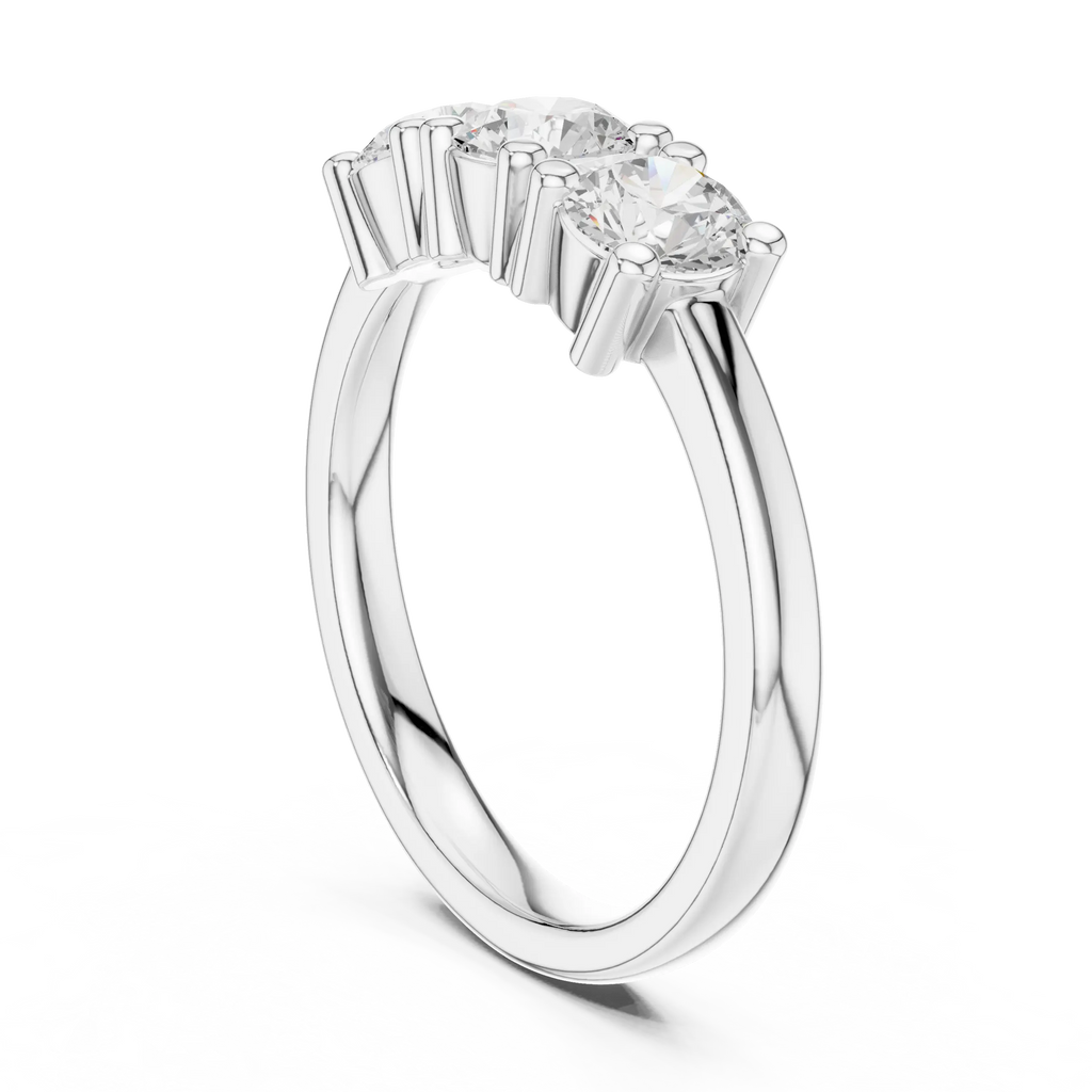 Round Cut Moissanite Diamond Three-Stone Ring in 14K White Gold
