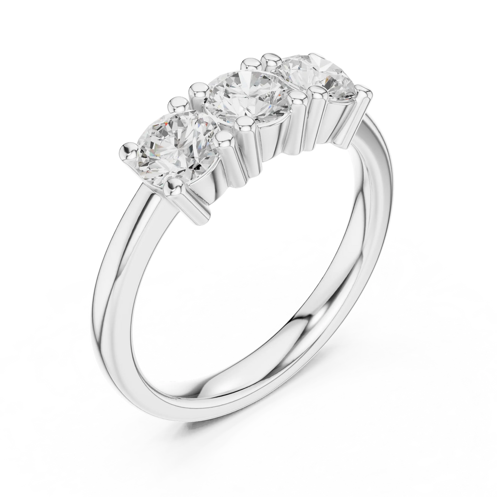 Round Cut Moissanite Diamond Three-Stone Ring in 14K White Gold