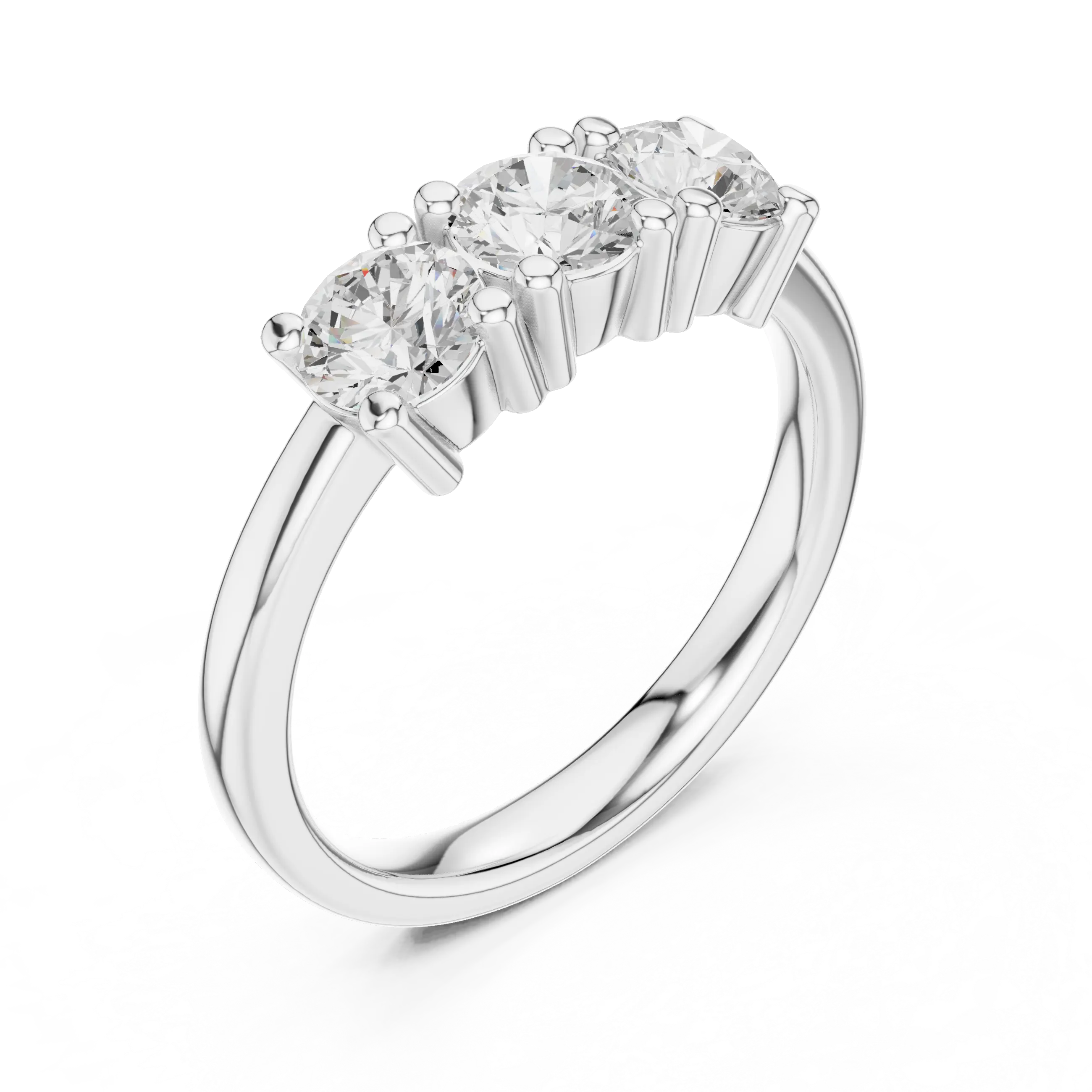 Round Cut Moissanite Diamond Three-Stone Ring in 14K White Gold