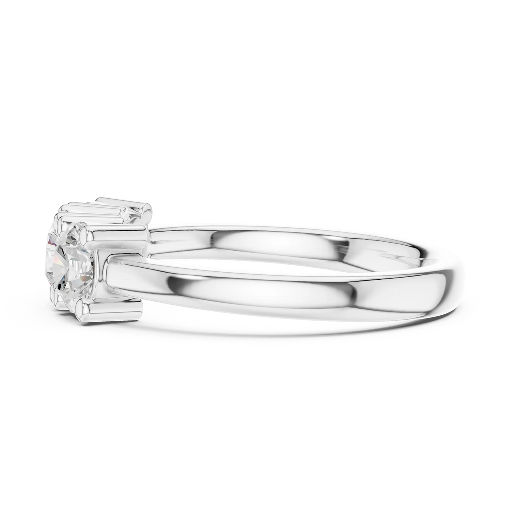 Round Cut Moissanite Diamond Three-Stone Ring in 14K White Gold