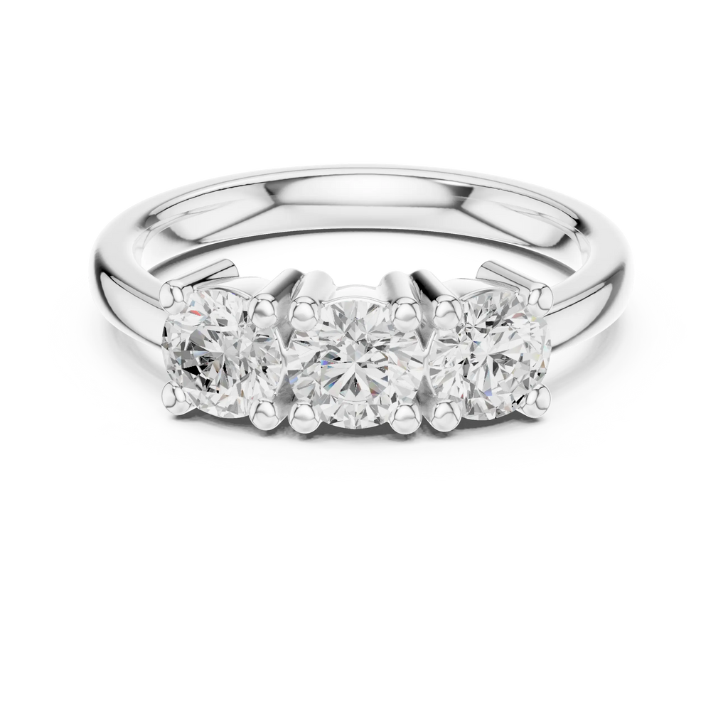 Round Cut Moissanite Diamond Three-Stone Ring in 14K White Gold