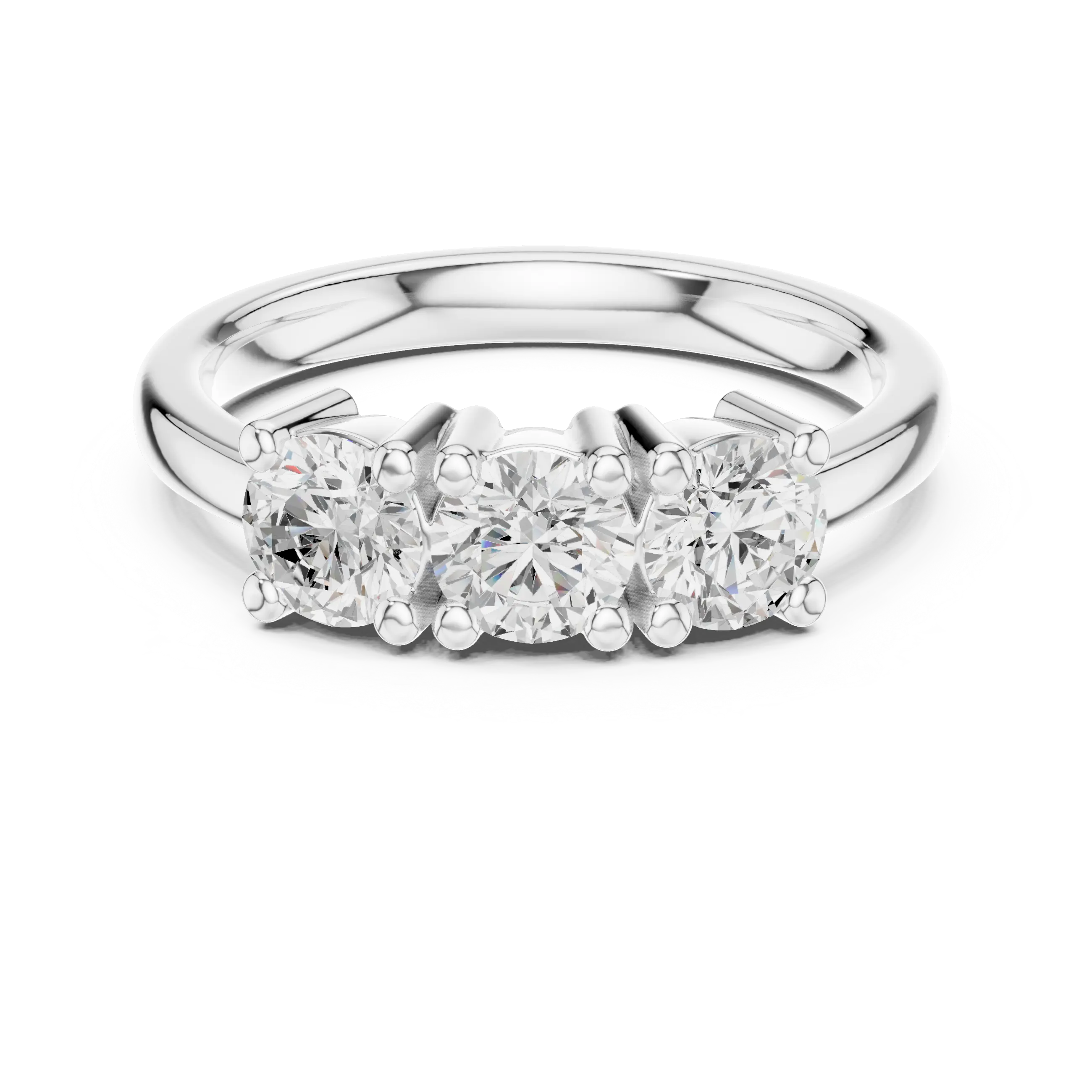 Round Cut Moissanite Diamond Three-Stone Ring in 14K White Gold