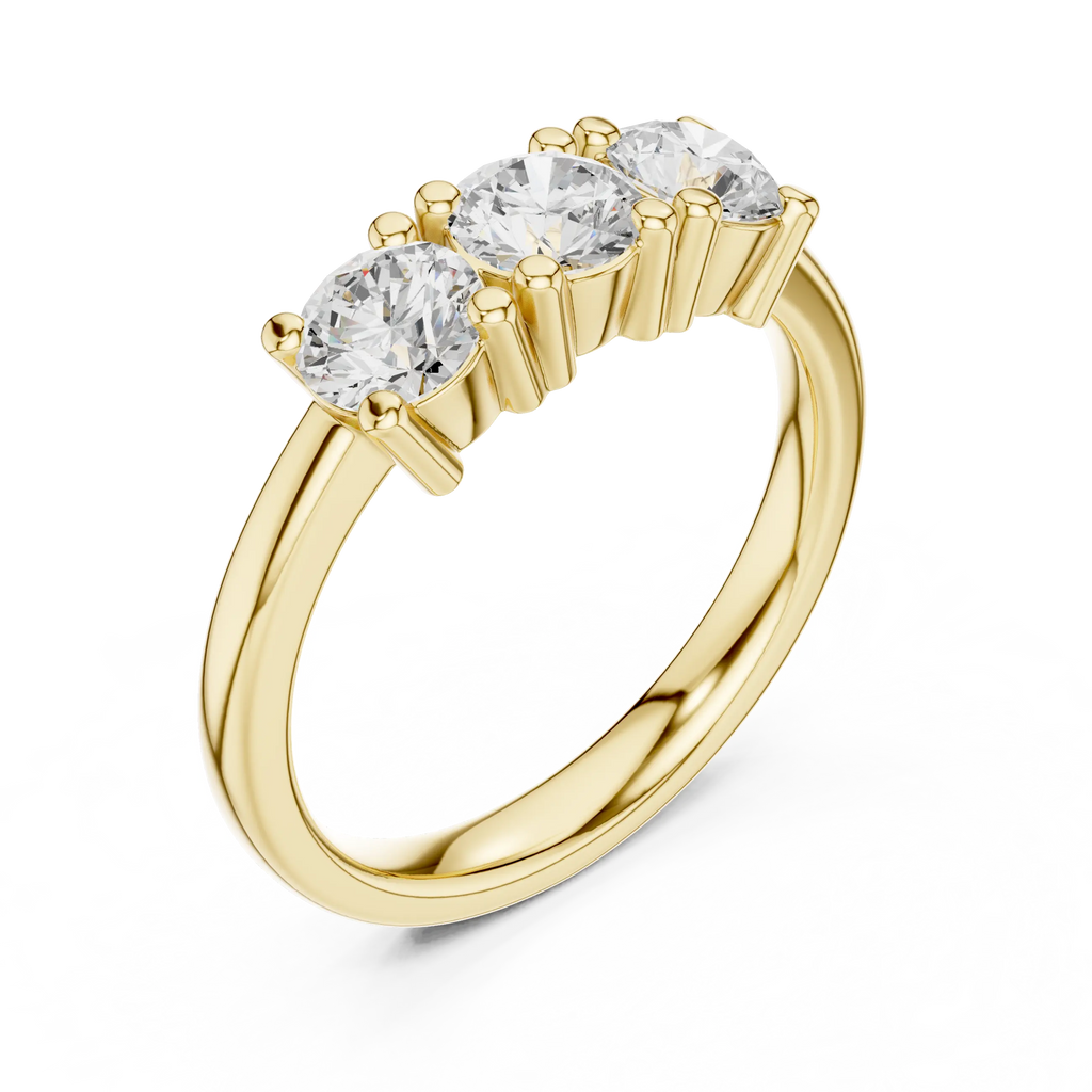 Round Cut Moissanite Diamond Three-Stone Ring in 14K White Gold