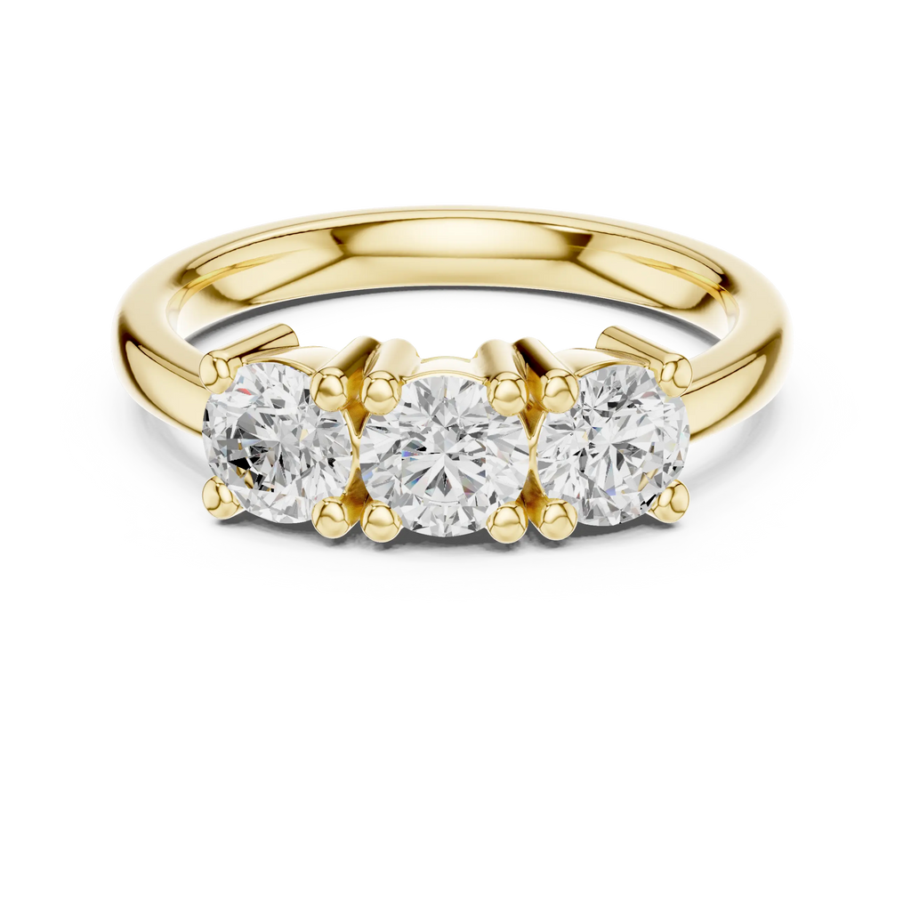 Round Cut Moissanite Diamond Three-Stone Ring in 14K White Gold