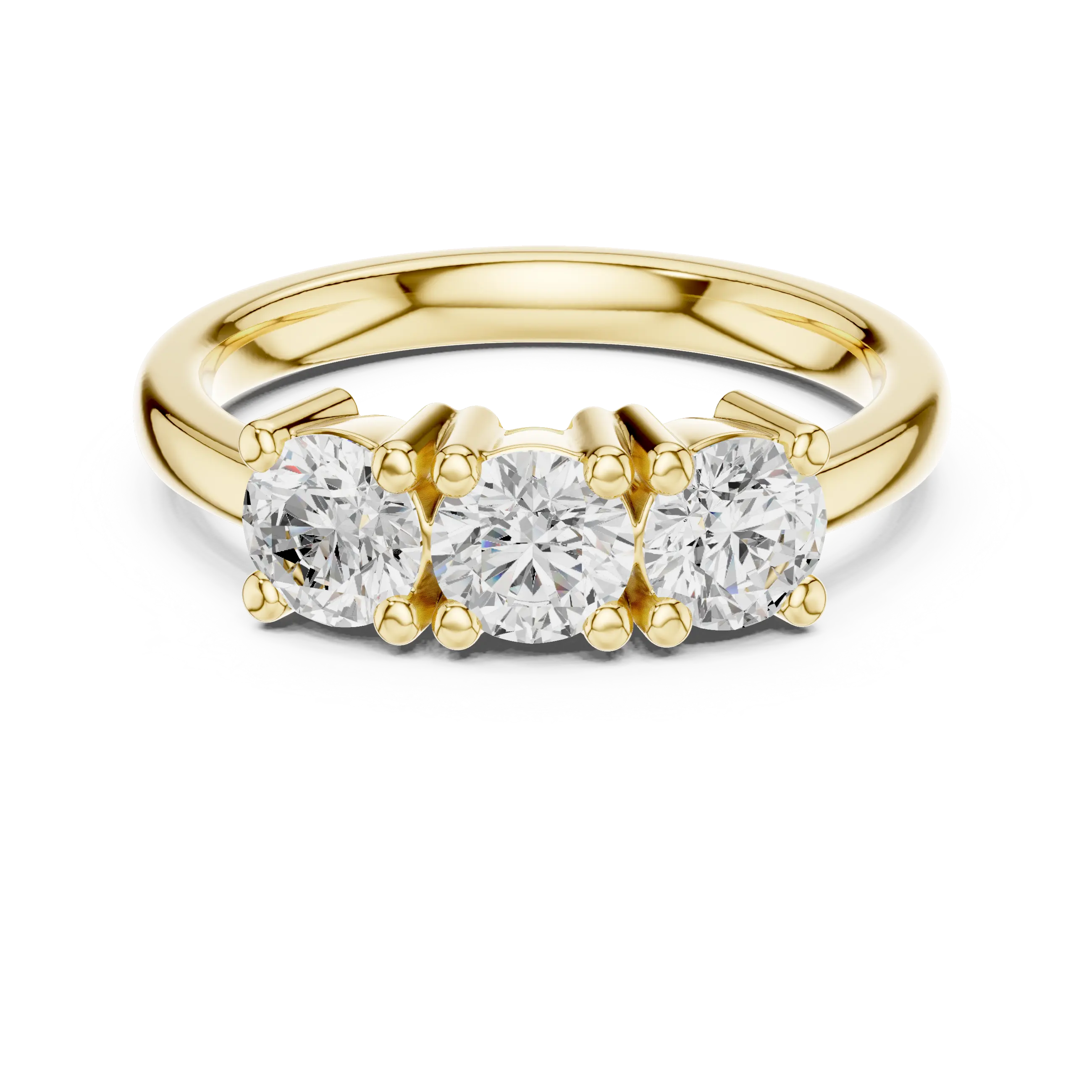 Round Cut Moissanite Diamond Three-Stone Ring in 14K White Gold