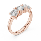 Round Brilliant Cut Moissanite Three-Stone Anniversary Ring in 18K Rose Gold