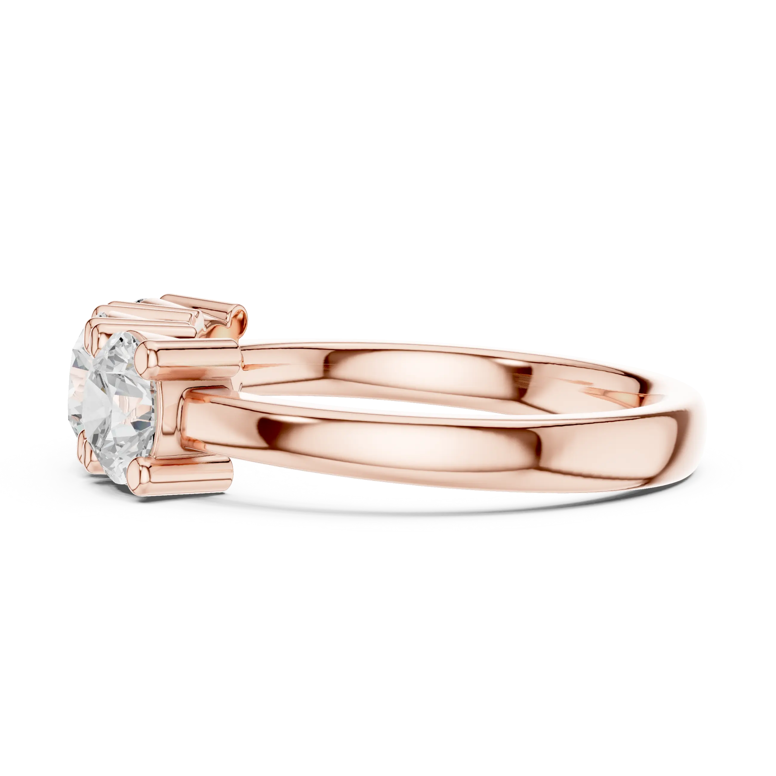 Round Brilliant Cut Moissanite Three-Stone Anniversary Ring in 18K Rose Gold