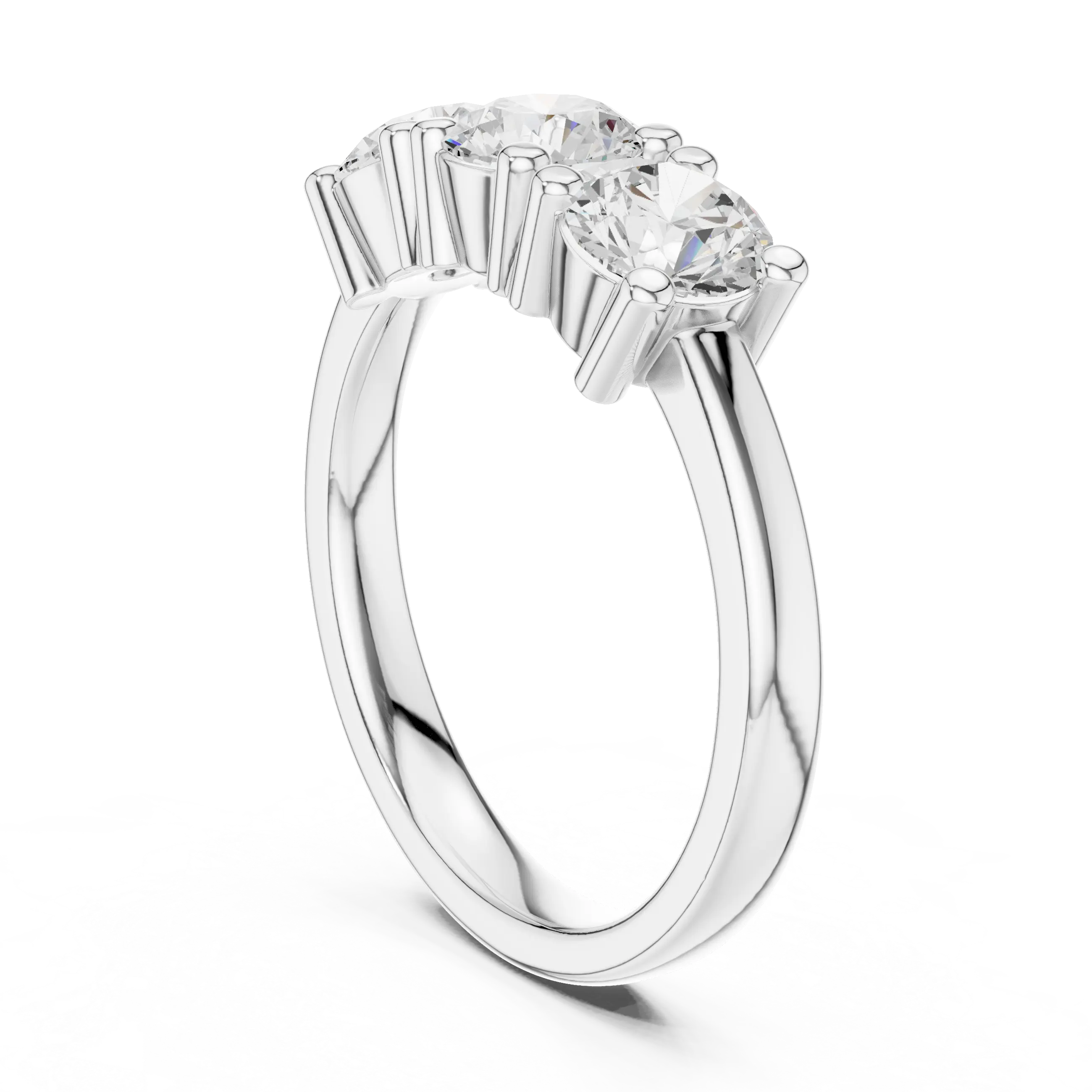 Round Brilliant Cut Moissanite Three-Stone Anniversary Ring in 18K Rose Gold