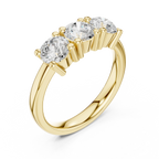 Round Brilliant Cut Moissanite Three-Stone Anniversary Ring in 18K Rose Gold