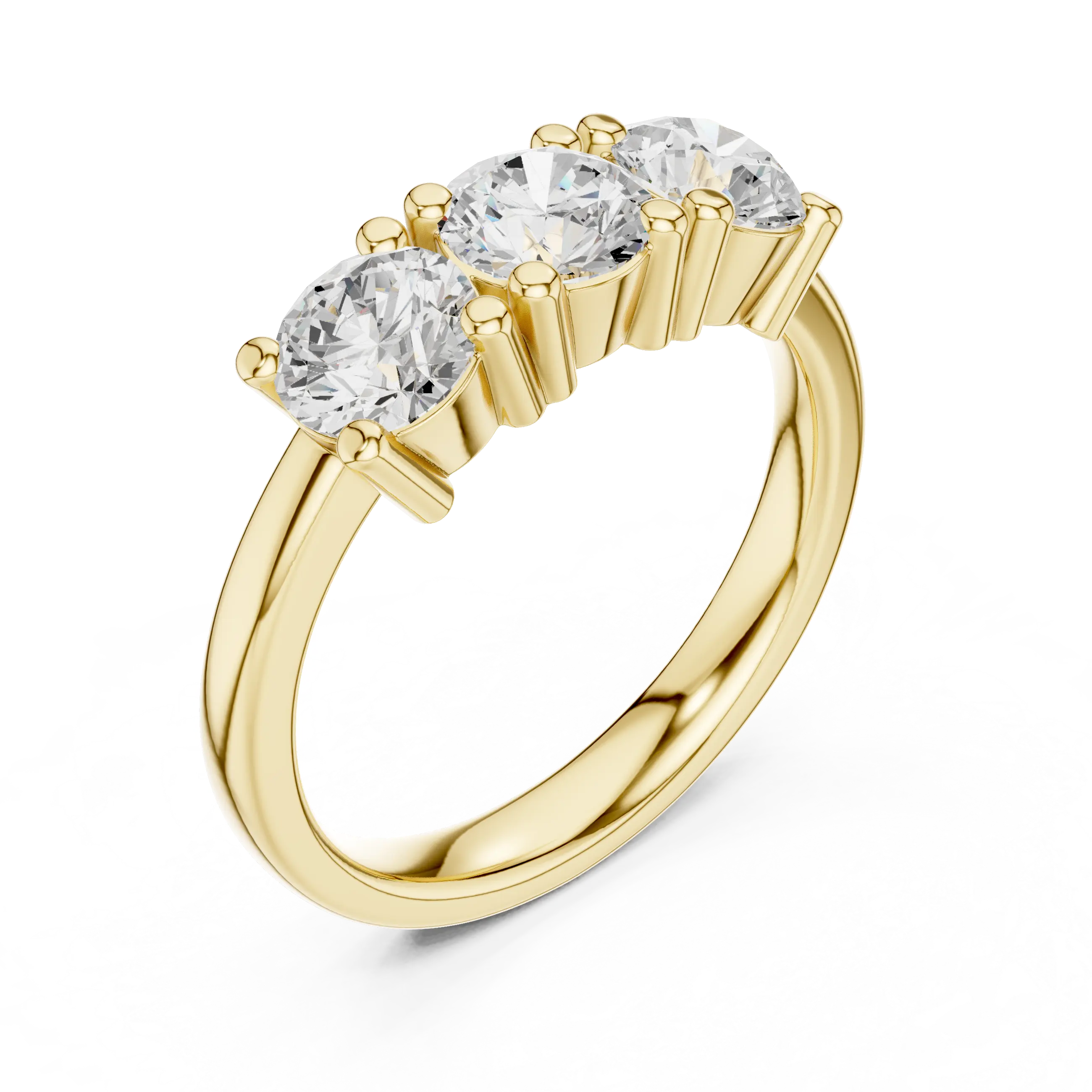 Round Brilliant Cut Moissanite Three-Stone Anniversary Ring in 18K Rose Gold