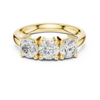 Round Brilliant Cut Moissanite Three-Stone Anniversary Ring in 18K Rose Gold