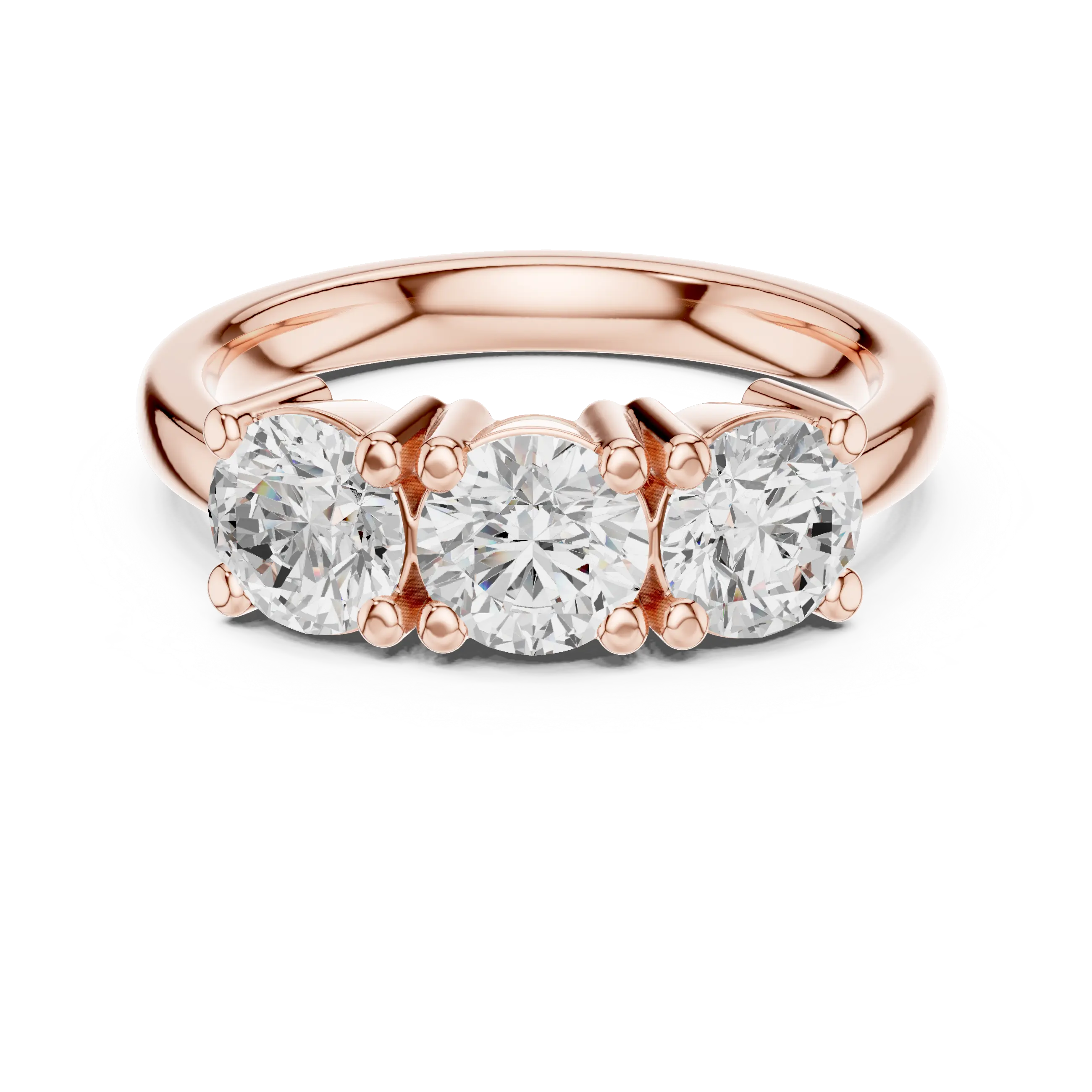 Round Cut Moissanite Diamond Three-Stone Ring in 10K Yellow Gold