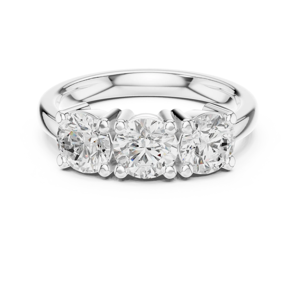 Round Cut Moissanite Diamond Three-Stone Ring in 10K Yellow Gold
