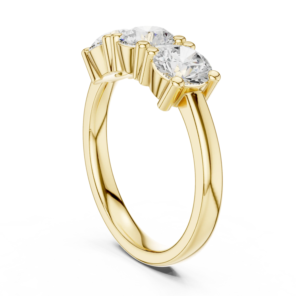 Round Cut Moissanite Diamond Three-Stone Ring in 10K Yellow Gold