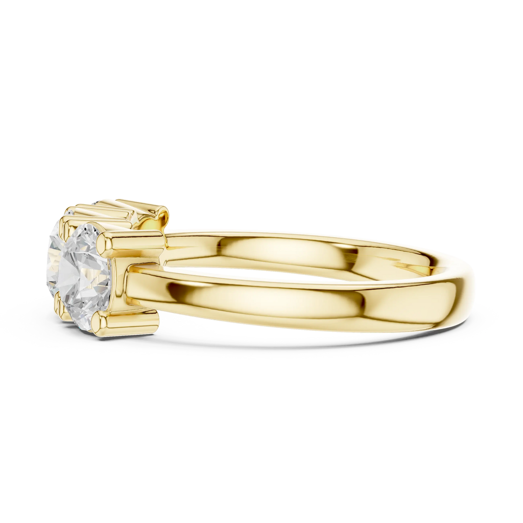 Round Cut Moissanite Diamond Three-Stone Ring in 10K Yellow Gold
