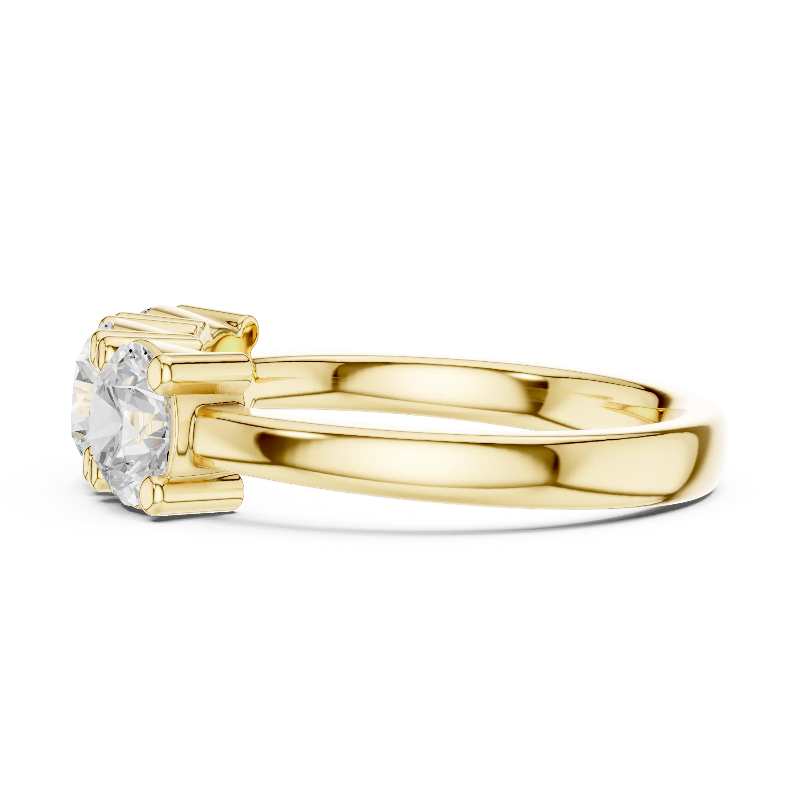 Round Cut Moissanite Diamond Three-Stone Ring in 10K Yellow Gold