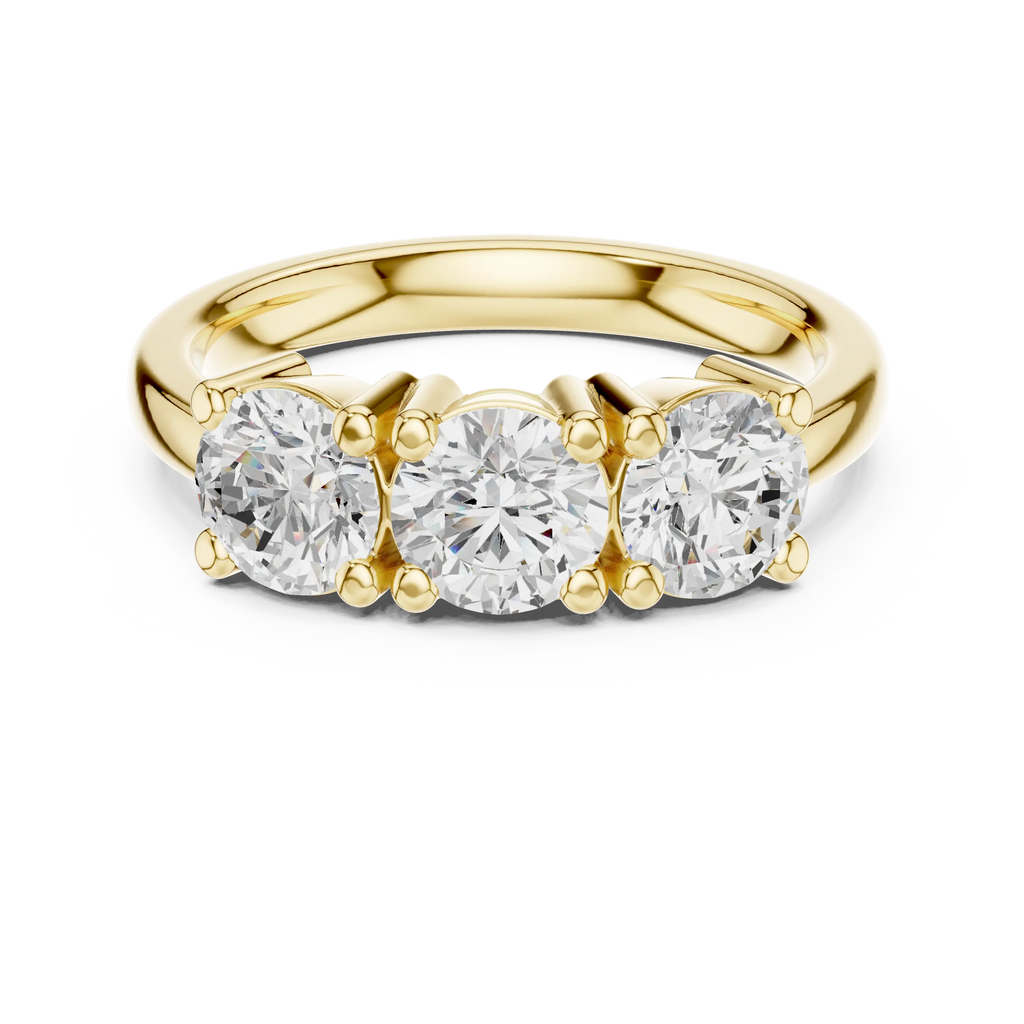 Round Cut Moissanite Diamond Three-Stone Ring in 10K Yellow Gold