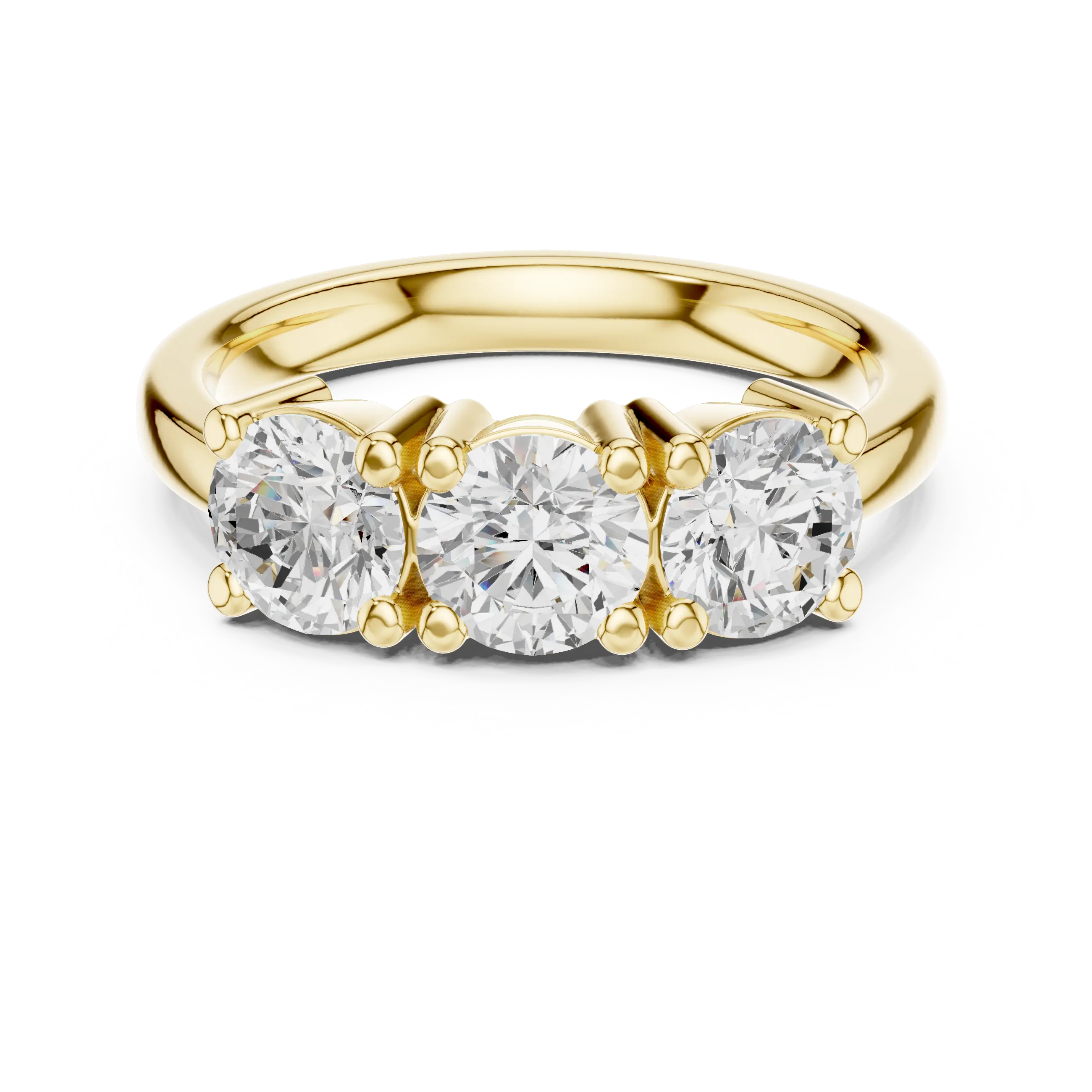 Round Cut Moissanite Diamond Three-Stone Ring in 10K Yellow Gold