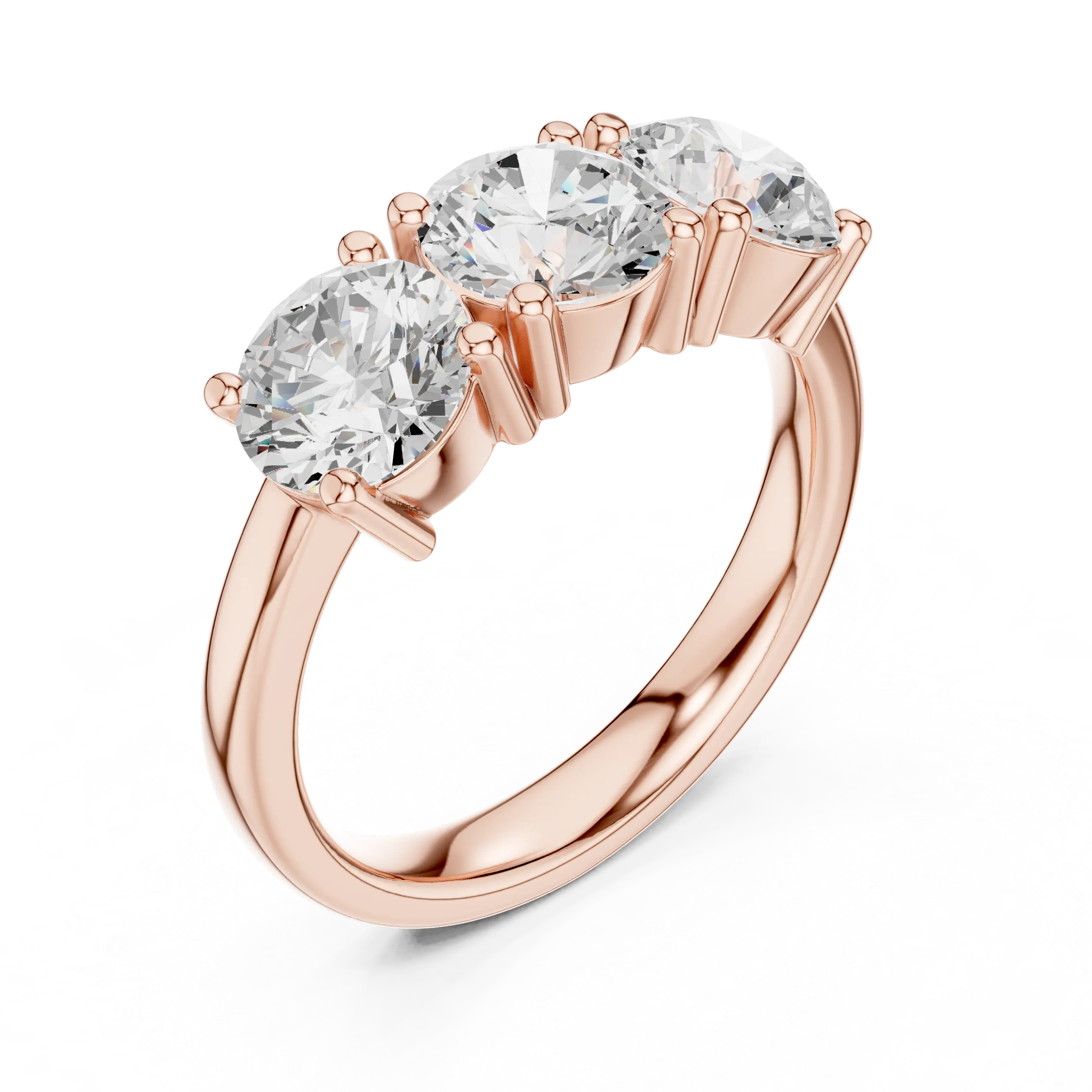 Classic Trilogy Round Moissanite Three-Stone White Gold Ring