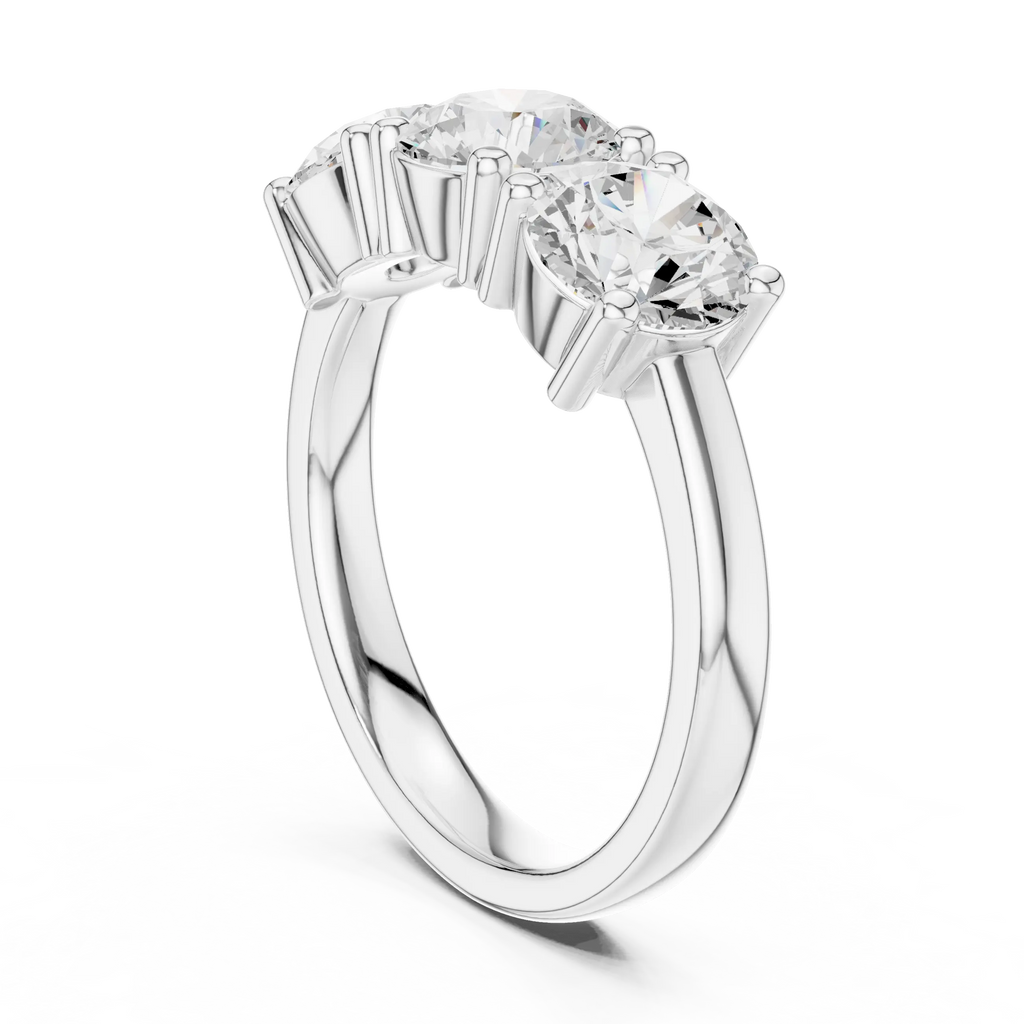 Classic Trilogy Round Moissanite Three-Stone White Gold Ring
