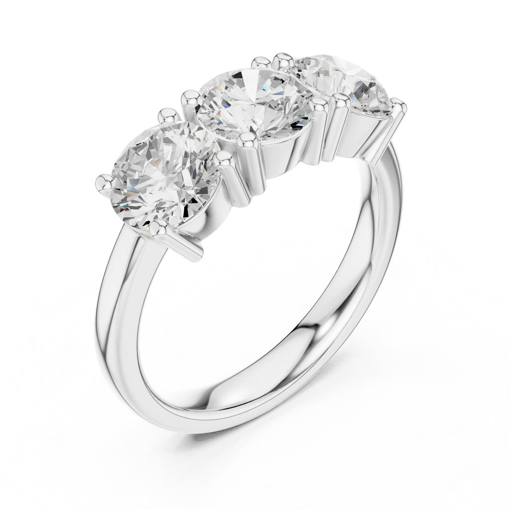 Classic Trilogy Round Moissanite Three-Stone White Gold Ring