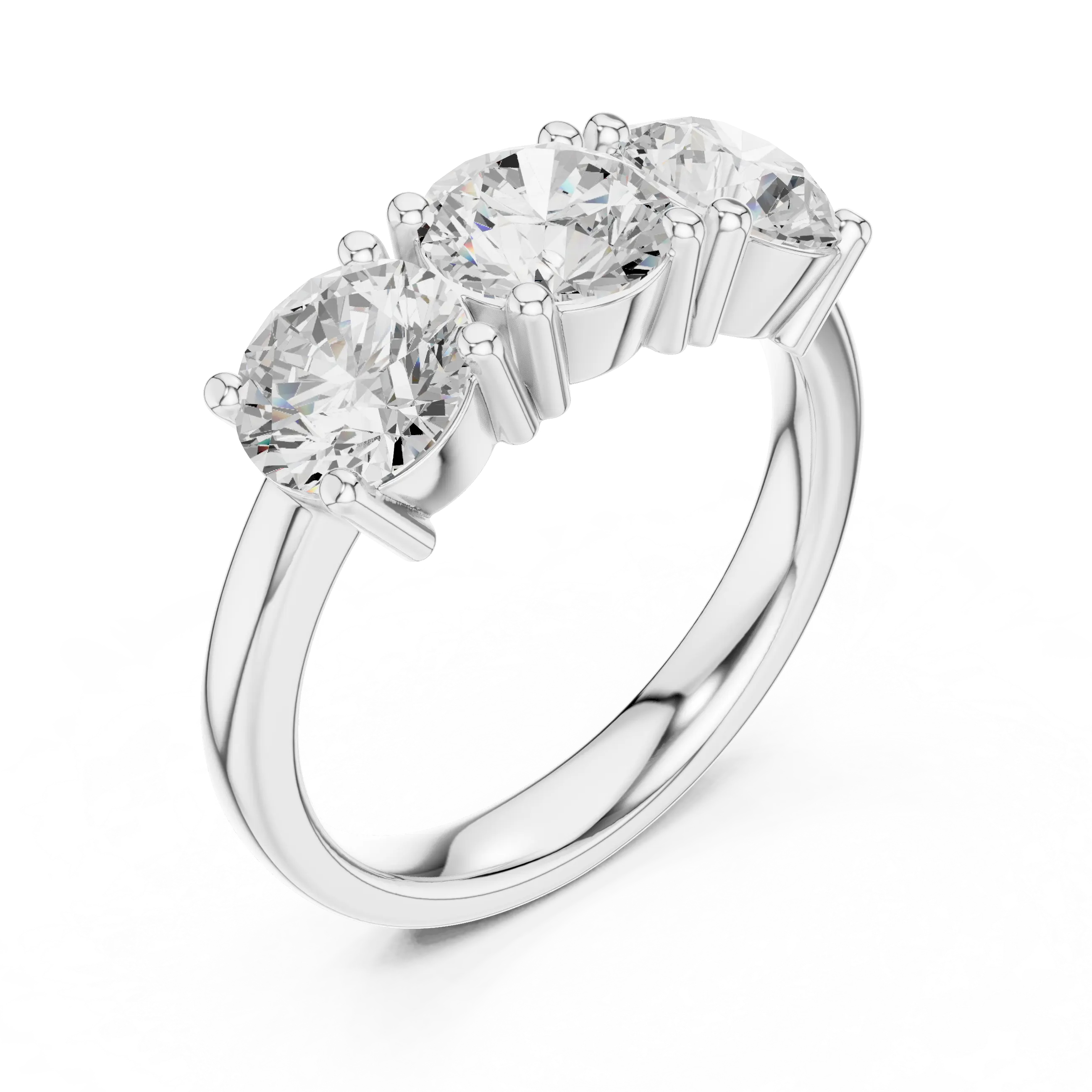 Classic Trilogy Round Moissanite Three-Stone White Gold Ring