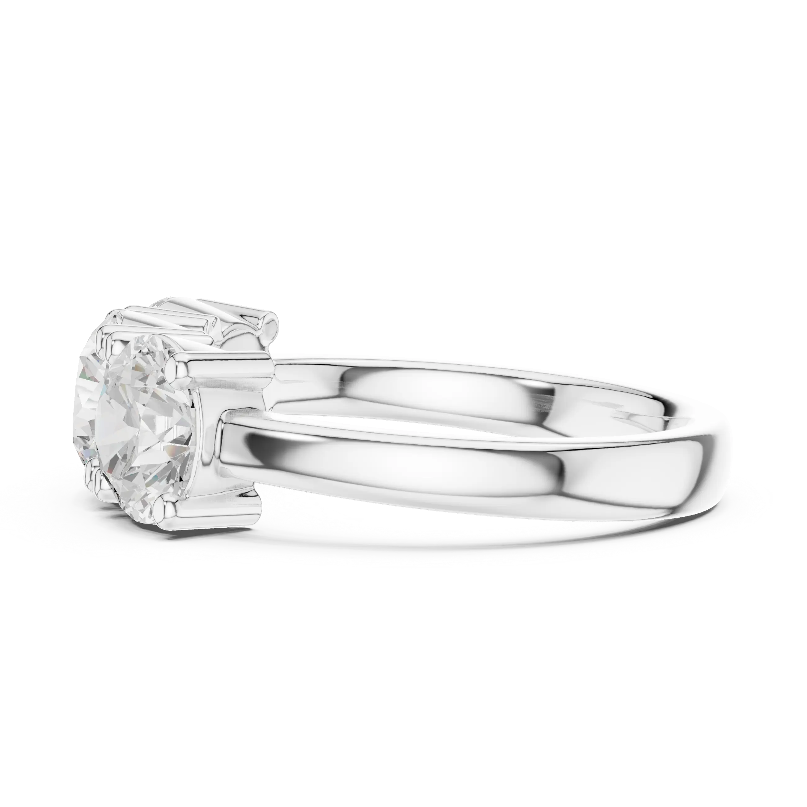 Classic Trilogy Round Moissanite Three-Stone White Gold Ring