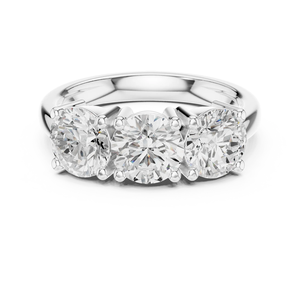 Classic Trilogy Round Moissanite Three-Stone White Gold Ring