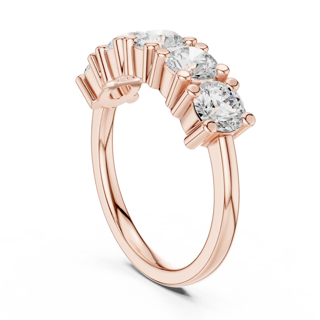 Five Stone Diamond Ring in White Gold, Round Cut Half Eternity Band