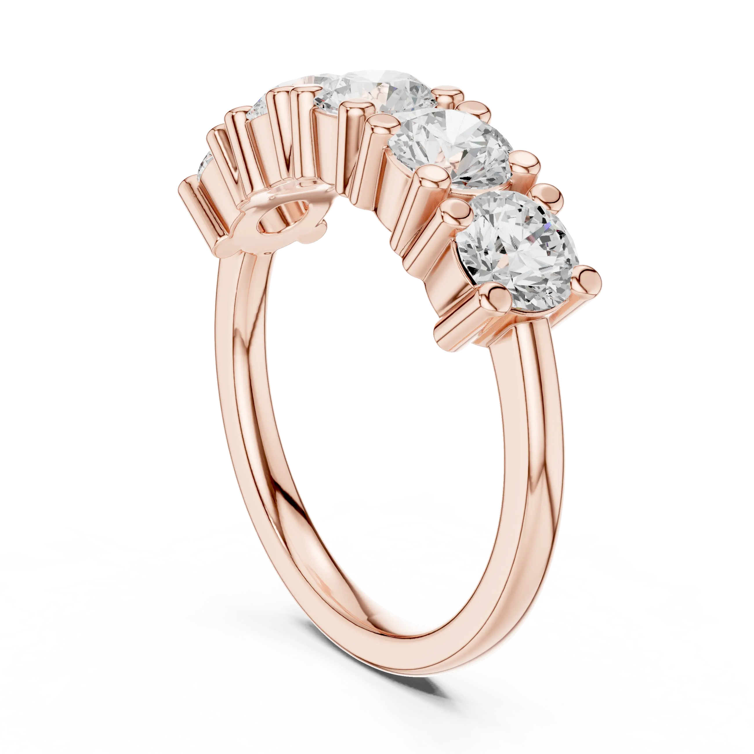 Five Stone Diamond Ring in White Gold, Round Cut Half Eternity Band