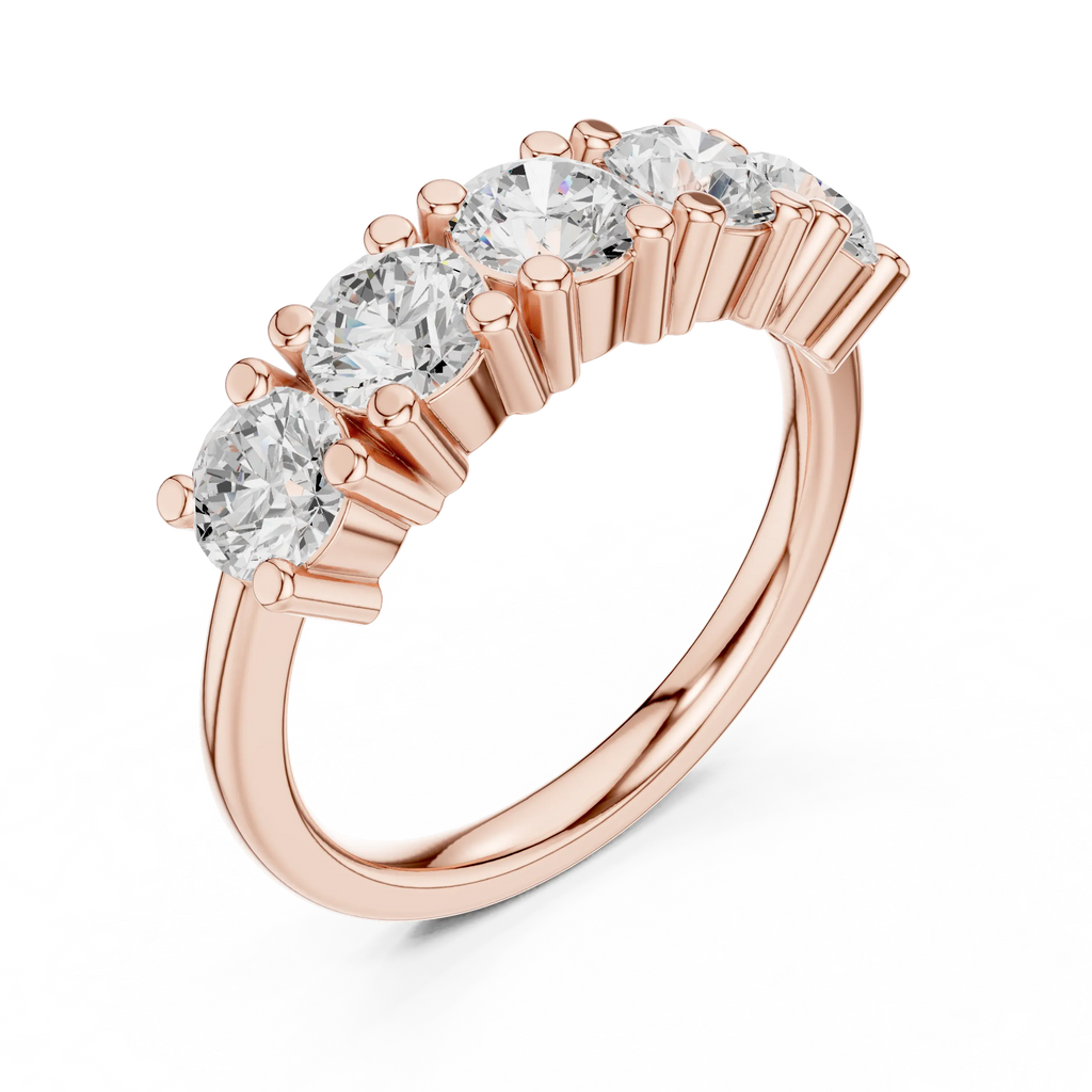 Five Stone Diamond Ring in White Gold, Round Cut Half Eternity Band