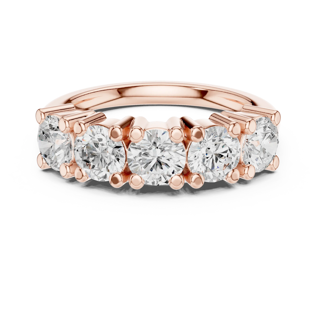 Five Stone Diamond Ring in White Gold, Round Cut Half Eternity Band