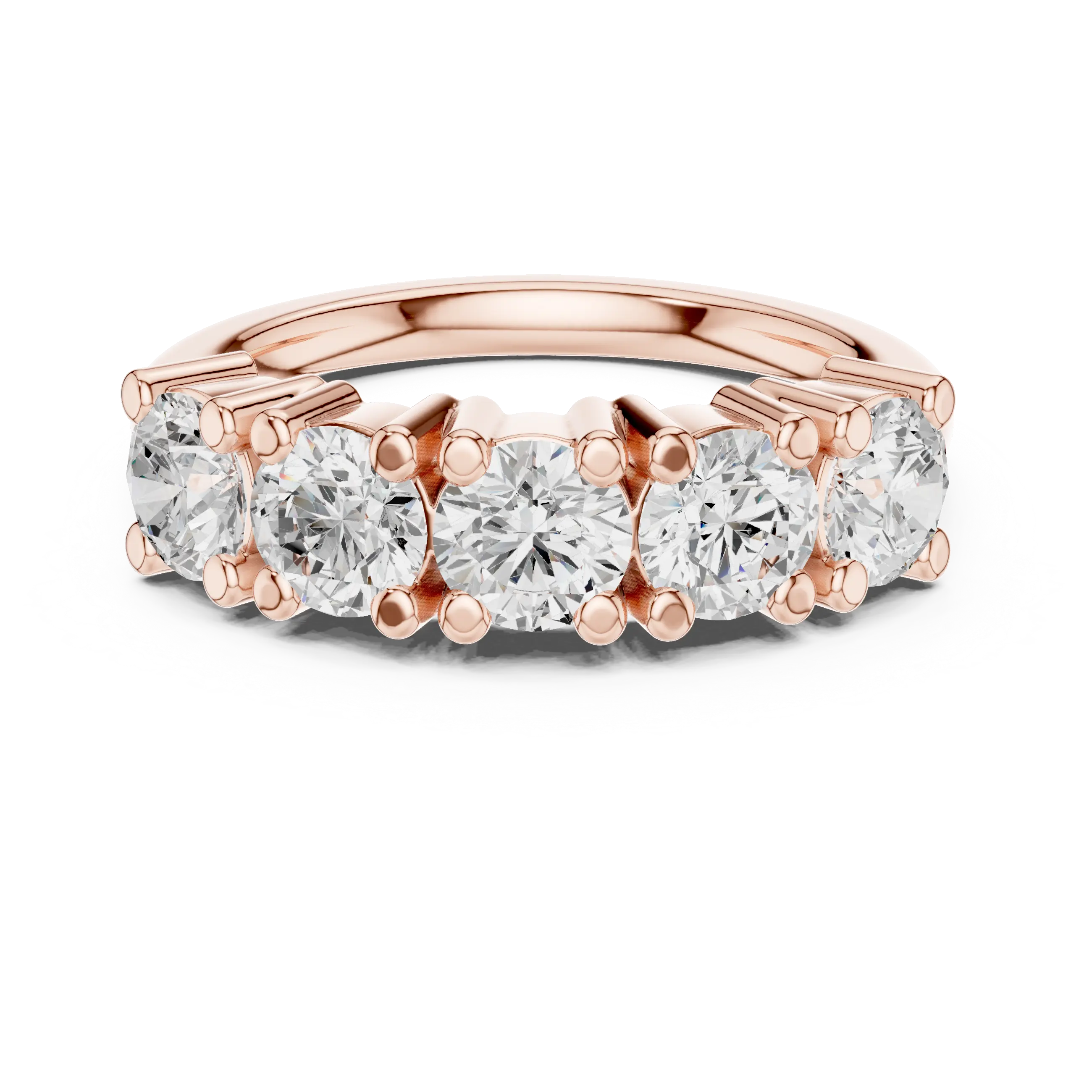 Five Stone Diamond Ring in White Gold, Round Cut Half Eternity Band