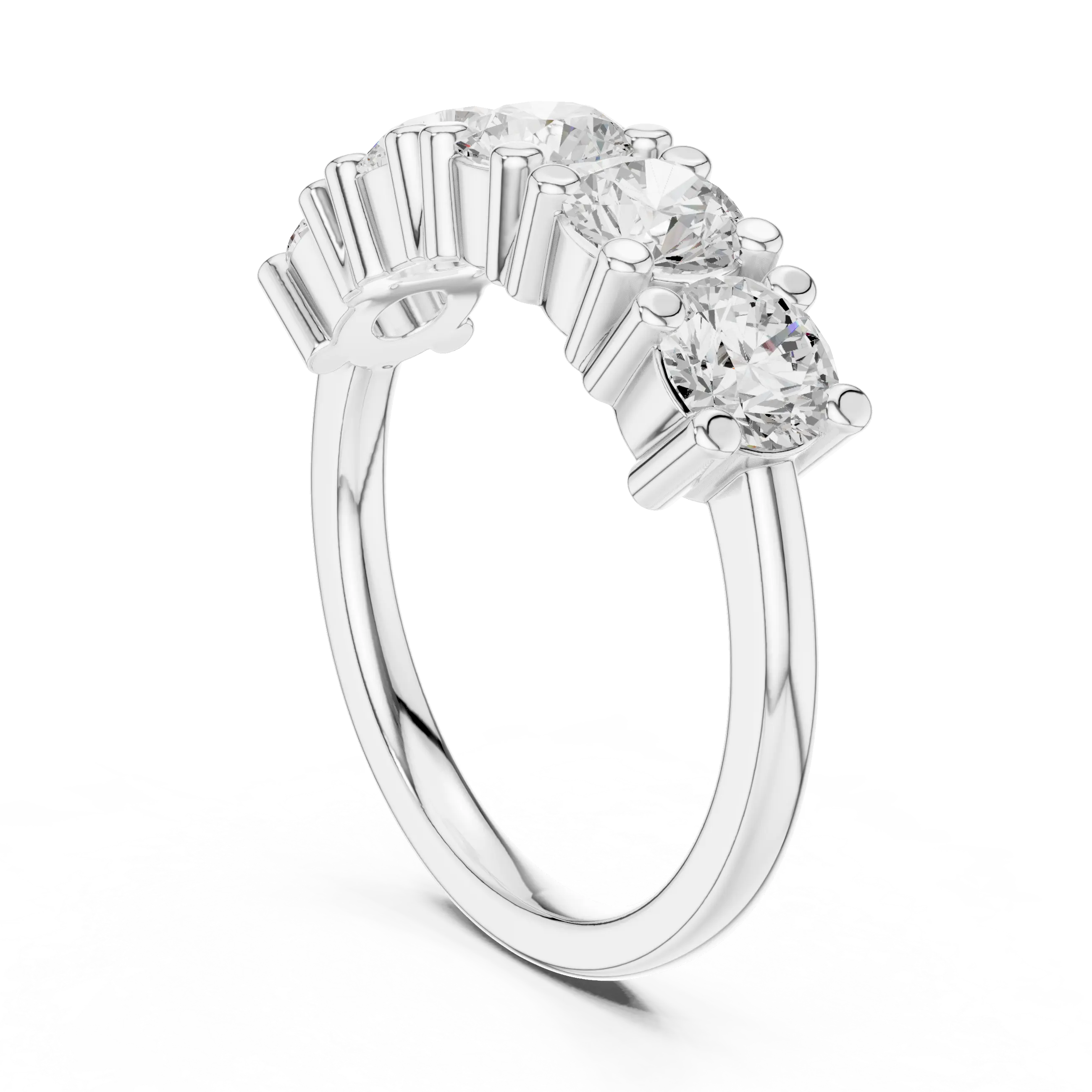 Five Stone Diamond Ring in White Gold, Round Cut Half Eternity Band