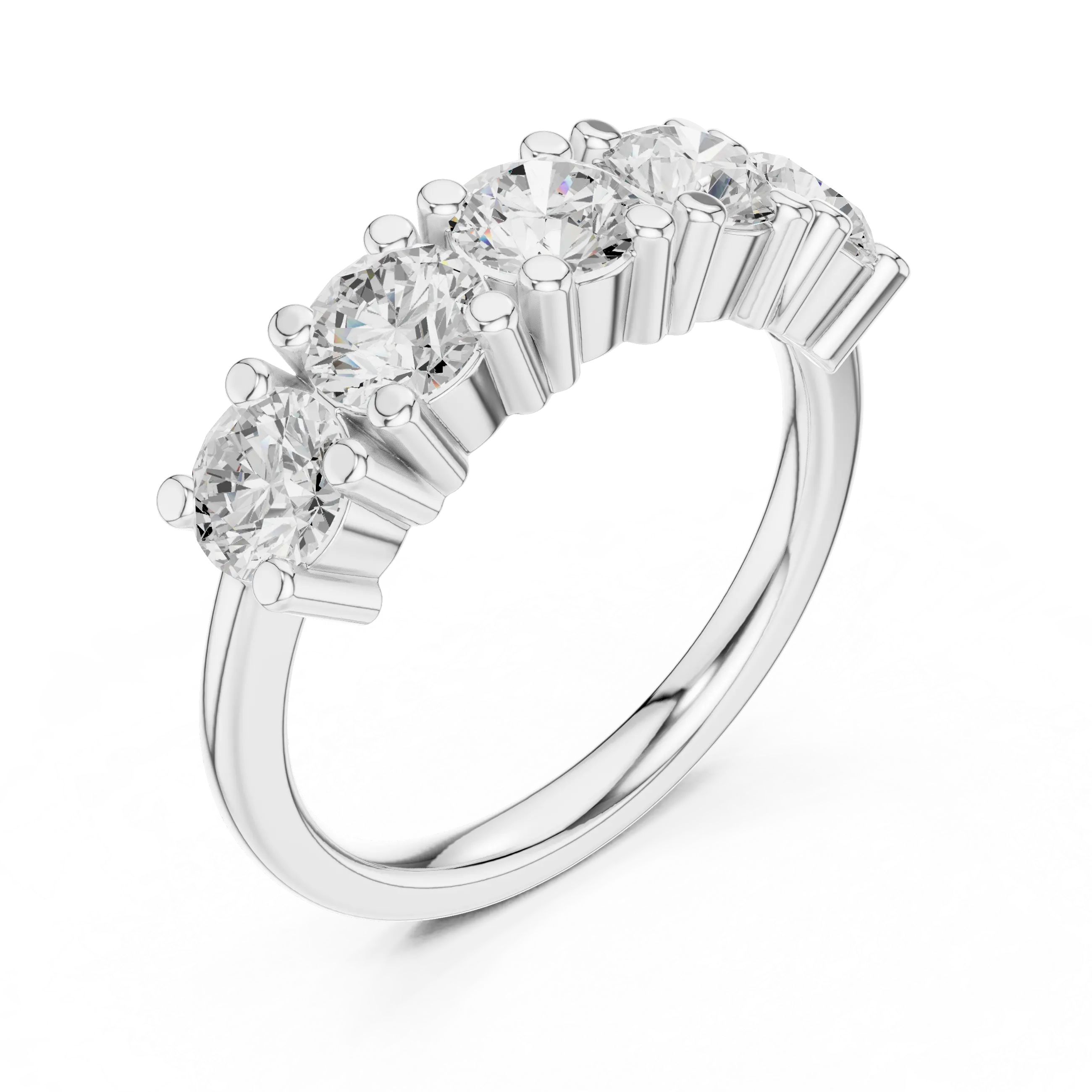 Five Stone Diamond Ring in White Gold, Round Cut Half Eternity Band