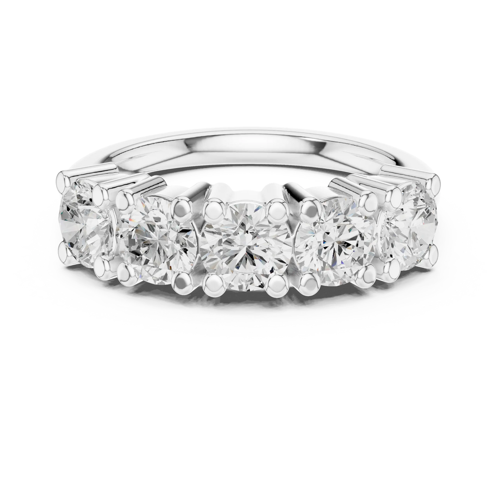 Five Stone Diamond Ring in White Gold, Round Cut Half Eternity Band