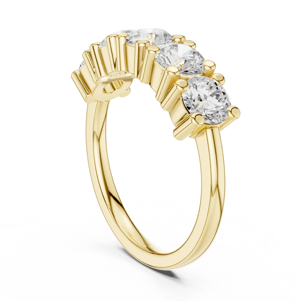 Five Stone Diamond Ring in White Gold, Round Cut Half Eternity Band