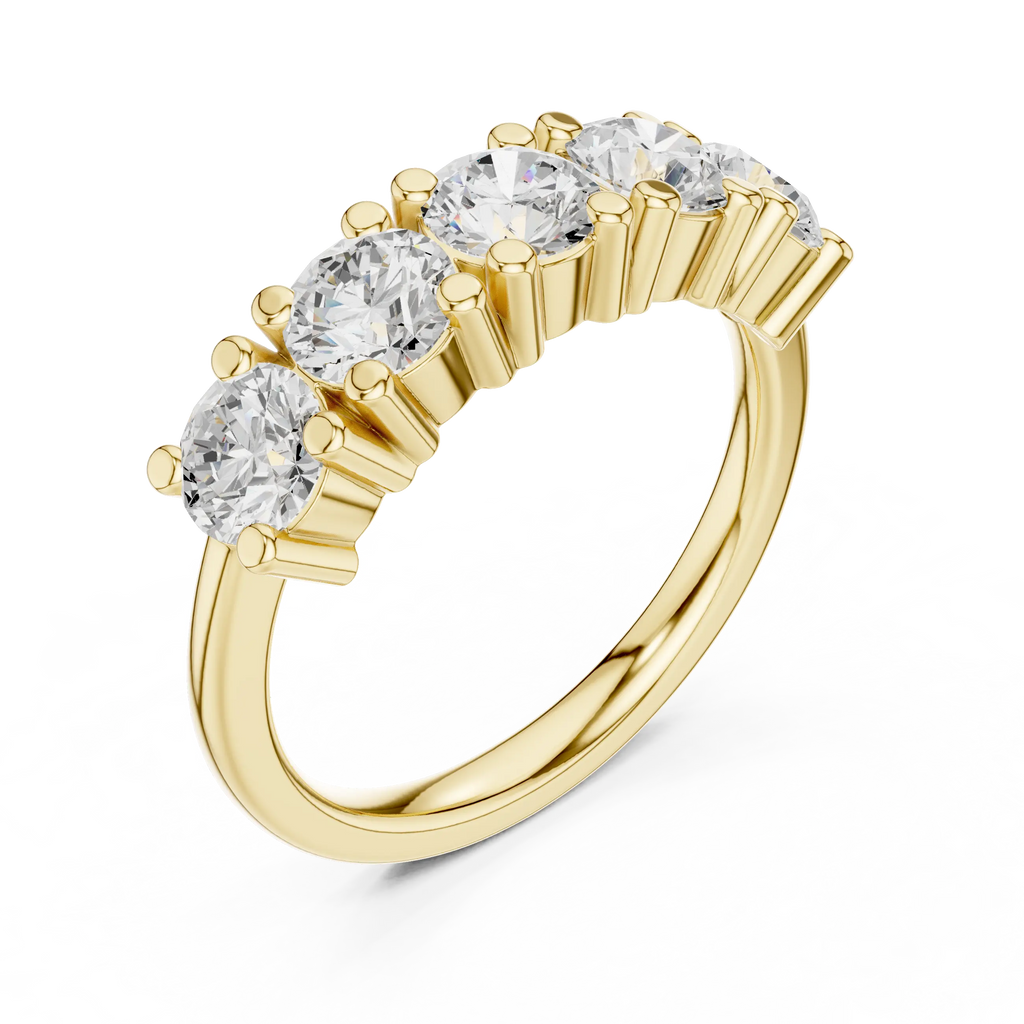 Five Stone Diamond Ring in White Gold, Round Cut Half Eternity Band