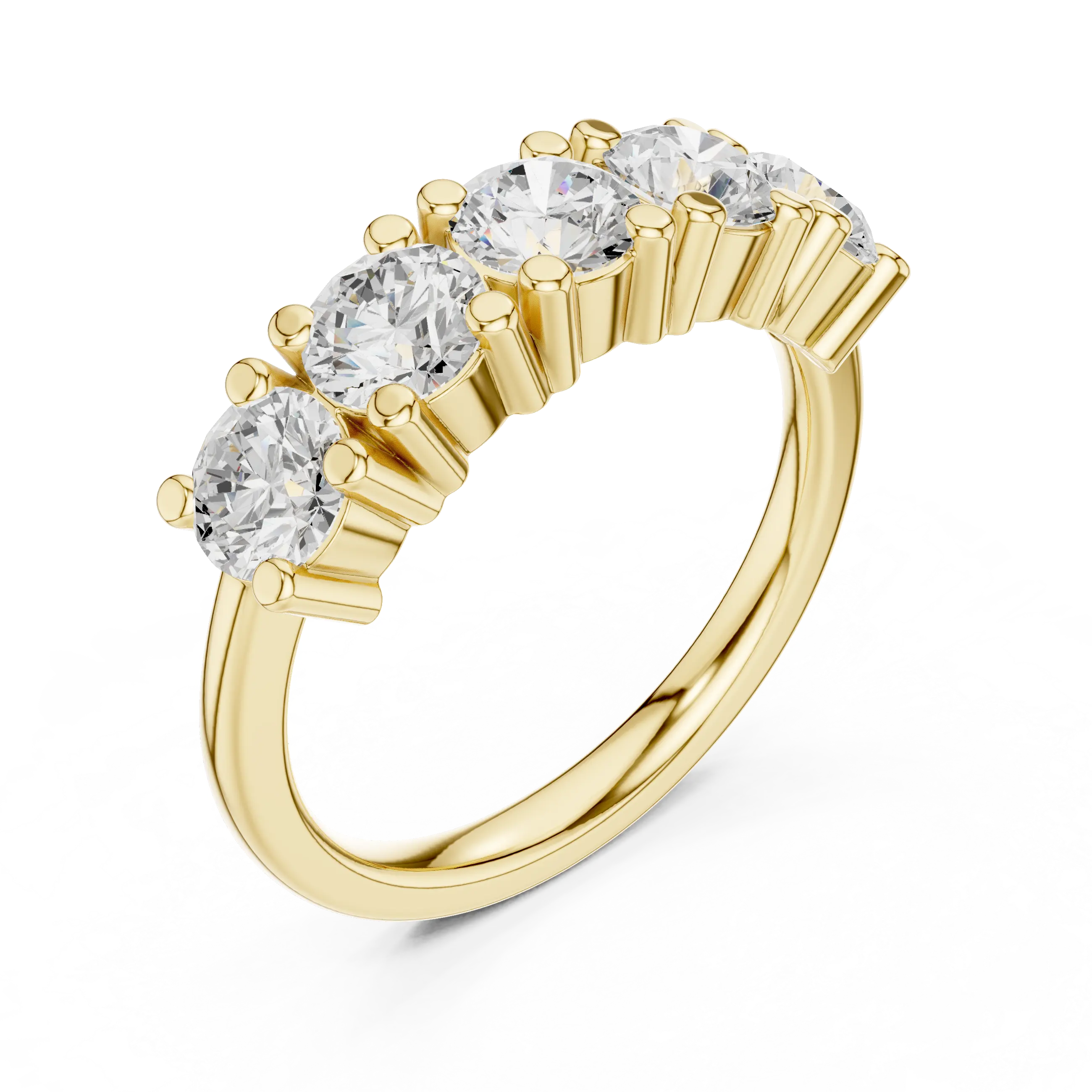 Five Stone Diamond Ring in White Gold, Round Cut Half Eternity Band