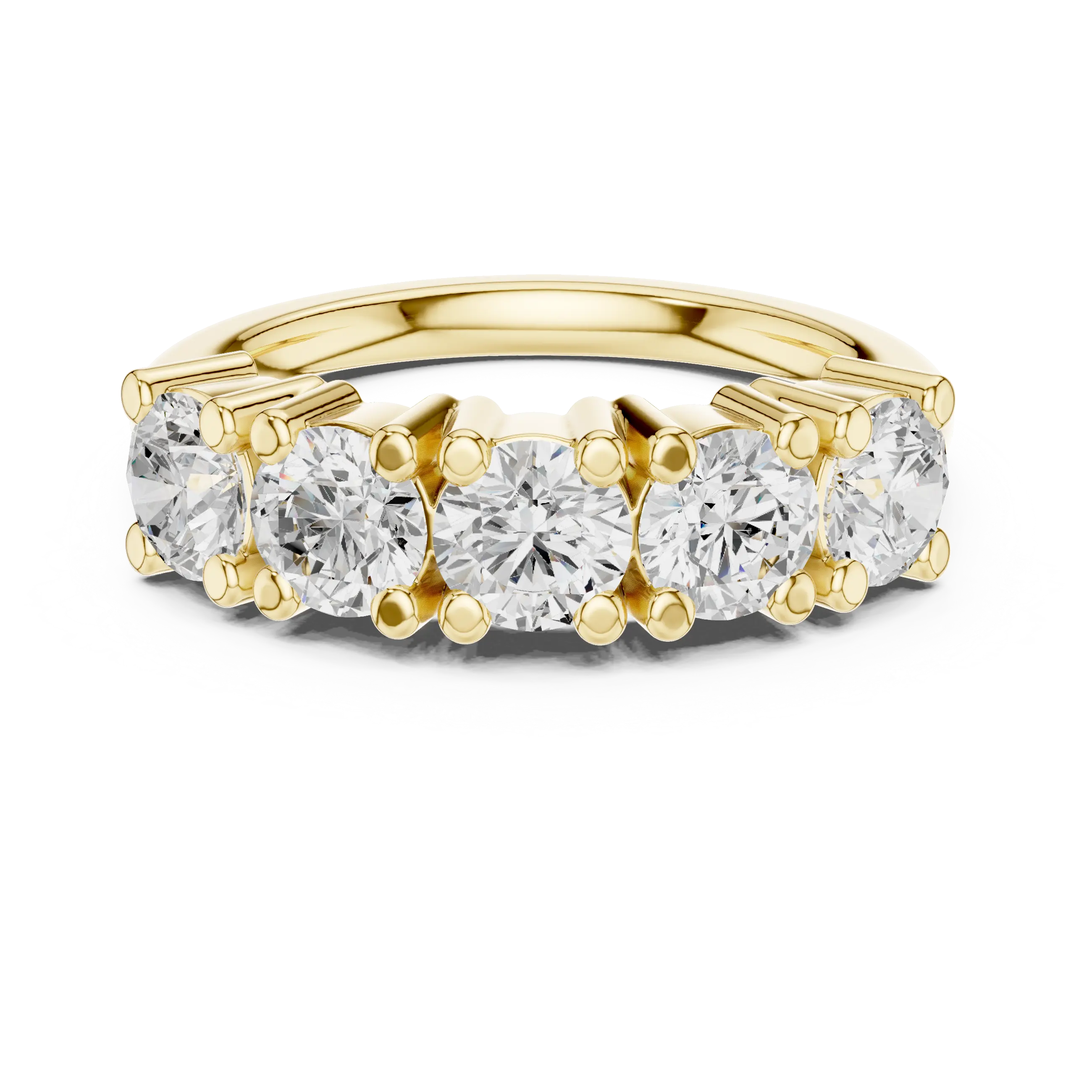 Five Stone Diamond Ring in White Gold, Round Cut Half Eternity Band