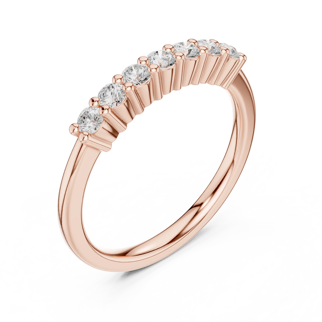Seven Stone Diamond Ring in White Gold, Round Cut Half Eternity Band