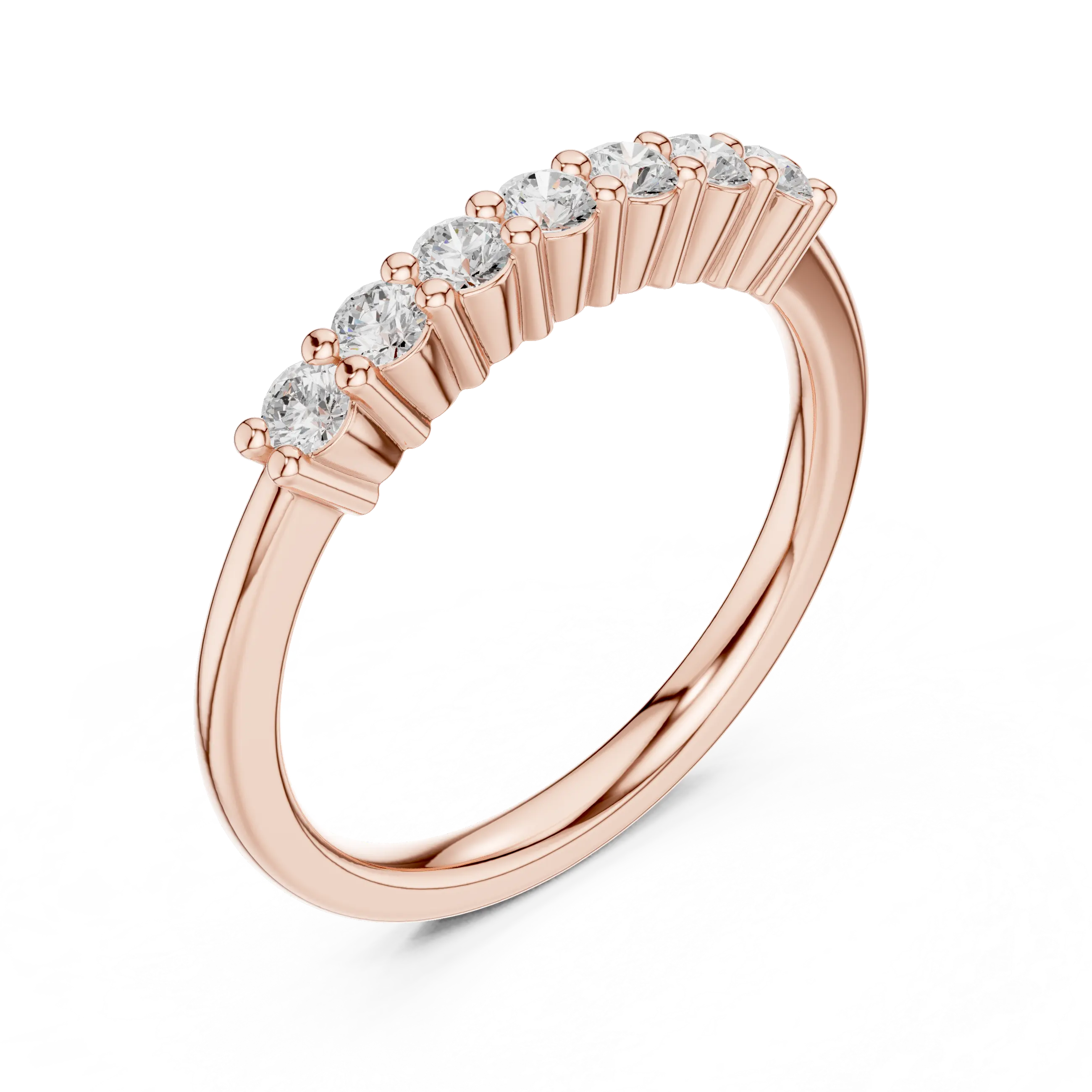 Seven Stone Diamond Ring in White Gold, Round Cut Half Eternity Band