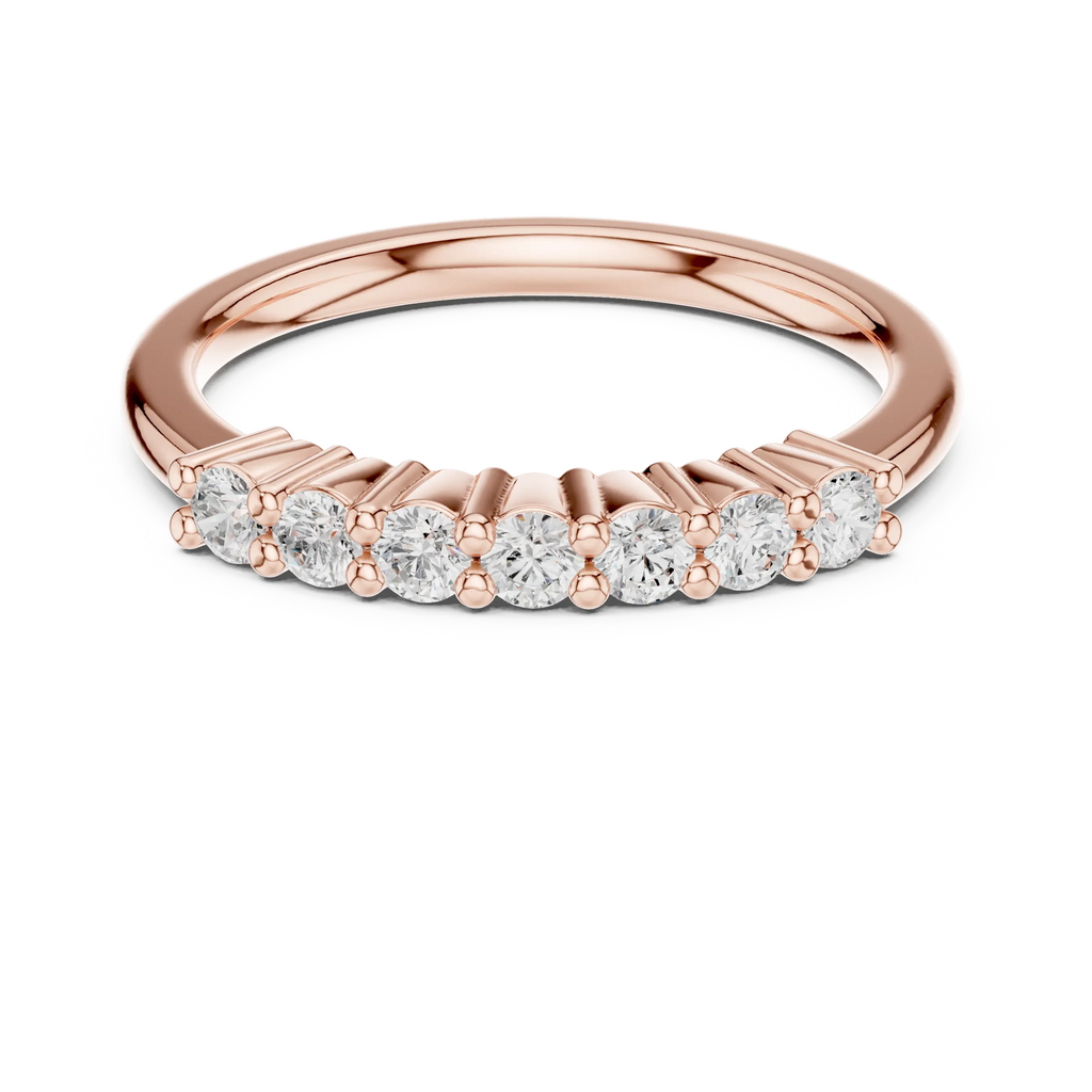 Seven Stone Diamond Ring in White Gold, Round Cut Half Eternity Band