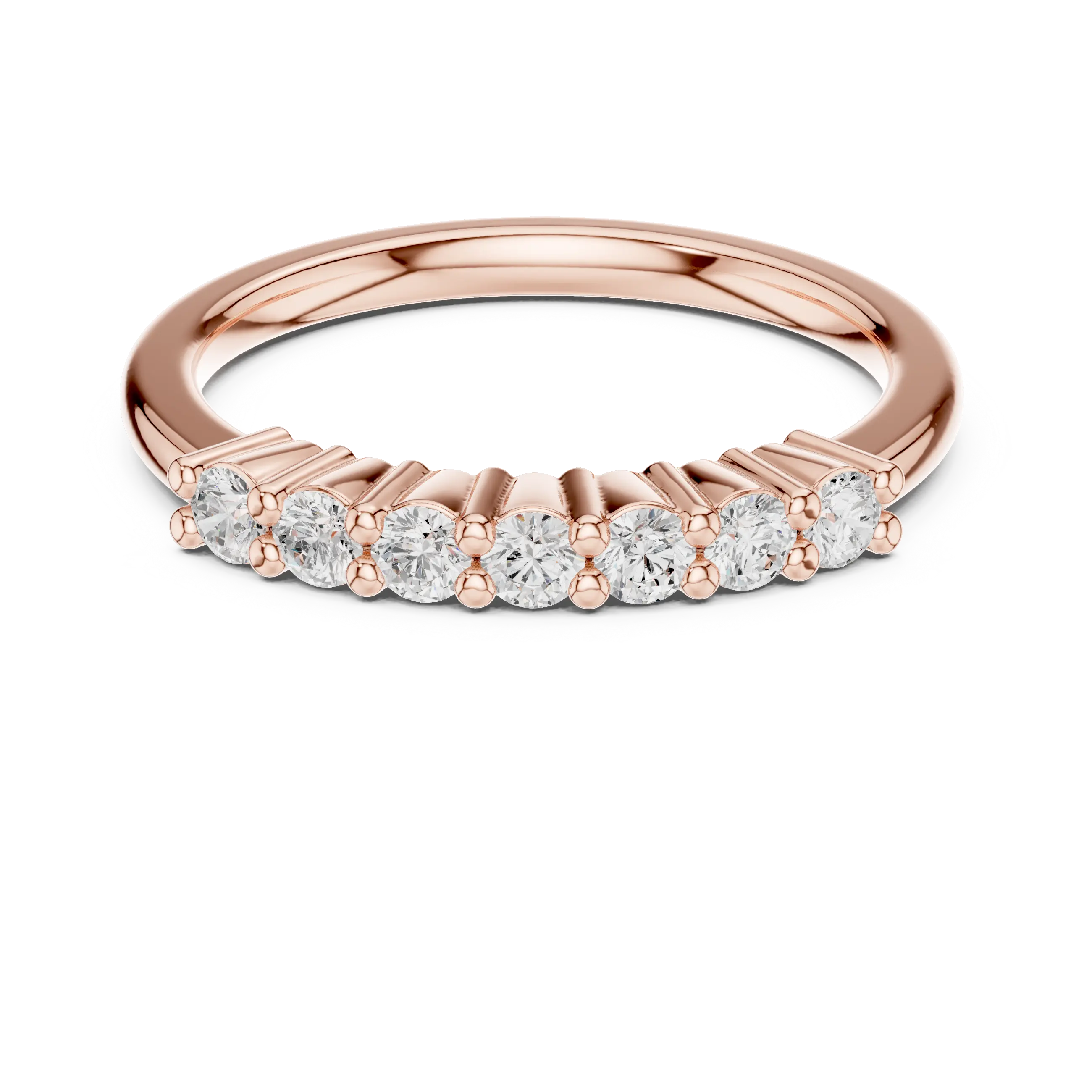 Seven Stone Diamond Ring in White Gold, Round Cut Half Eternity Band