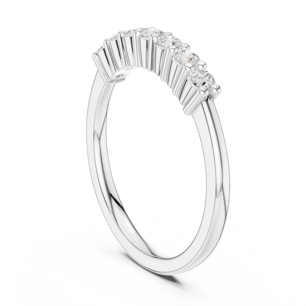 Seven Stone Diamond Ring in White Gold, Round Cut Half Eternity Band