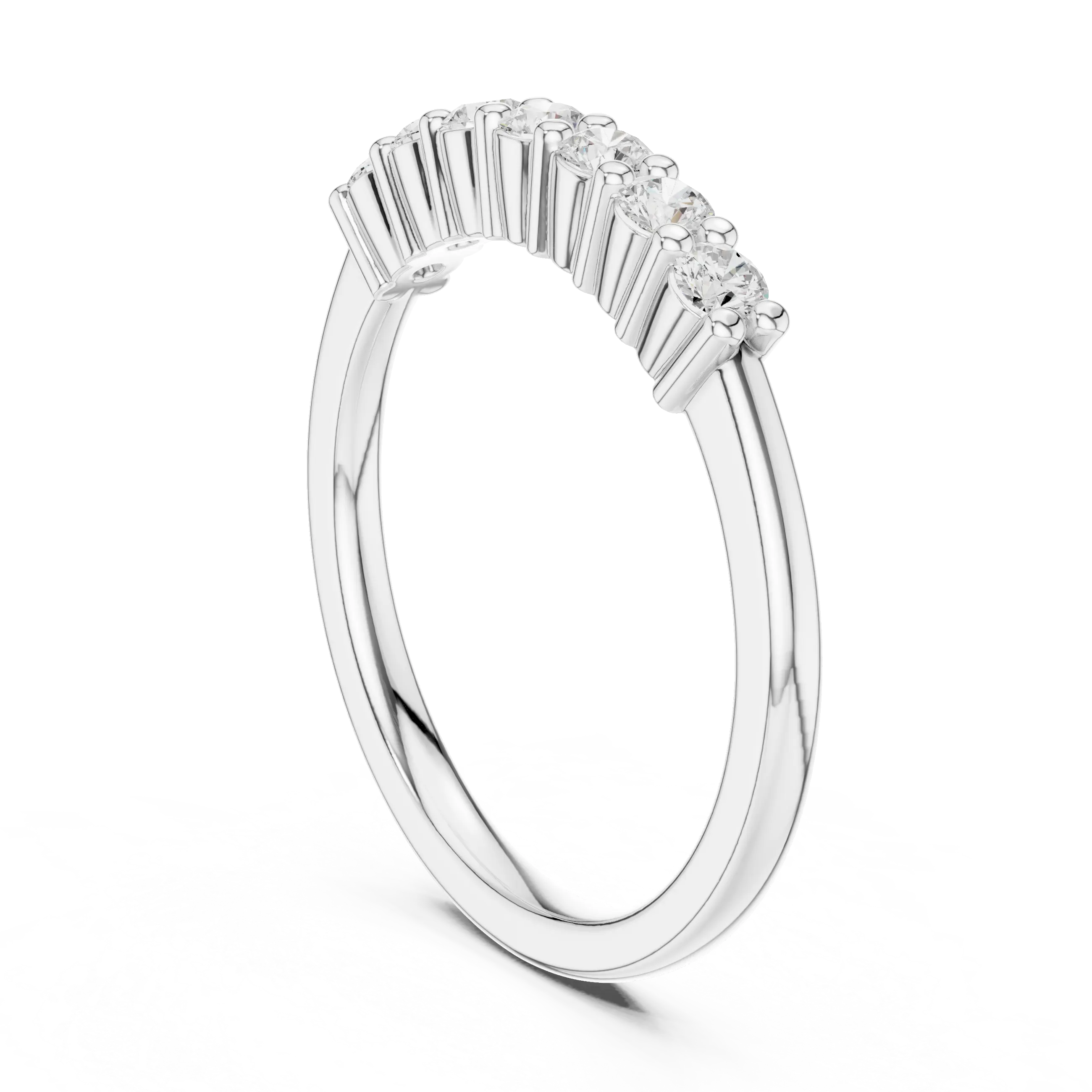 Seven Stone Diamond Ring in White Gold, Round Cut Half Eternity Band