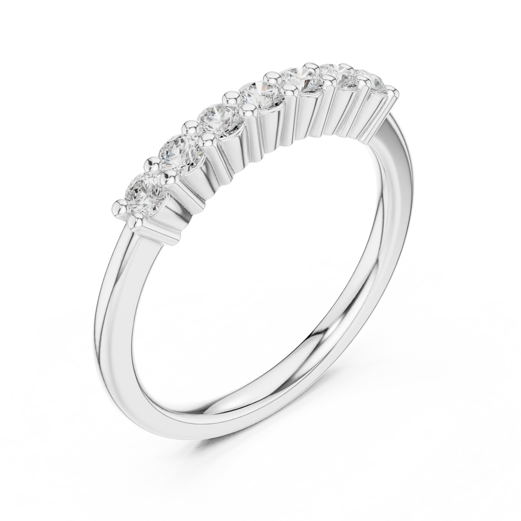 Seven Stone Diamond Ring in White Gold, Round Cut Half Eternity Band